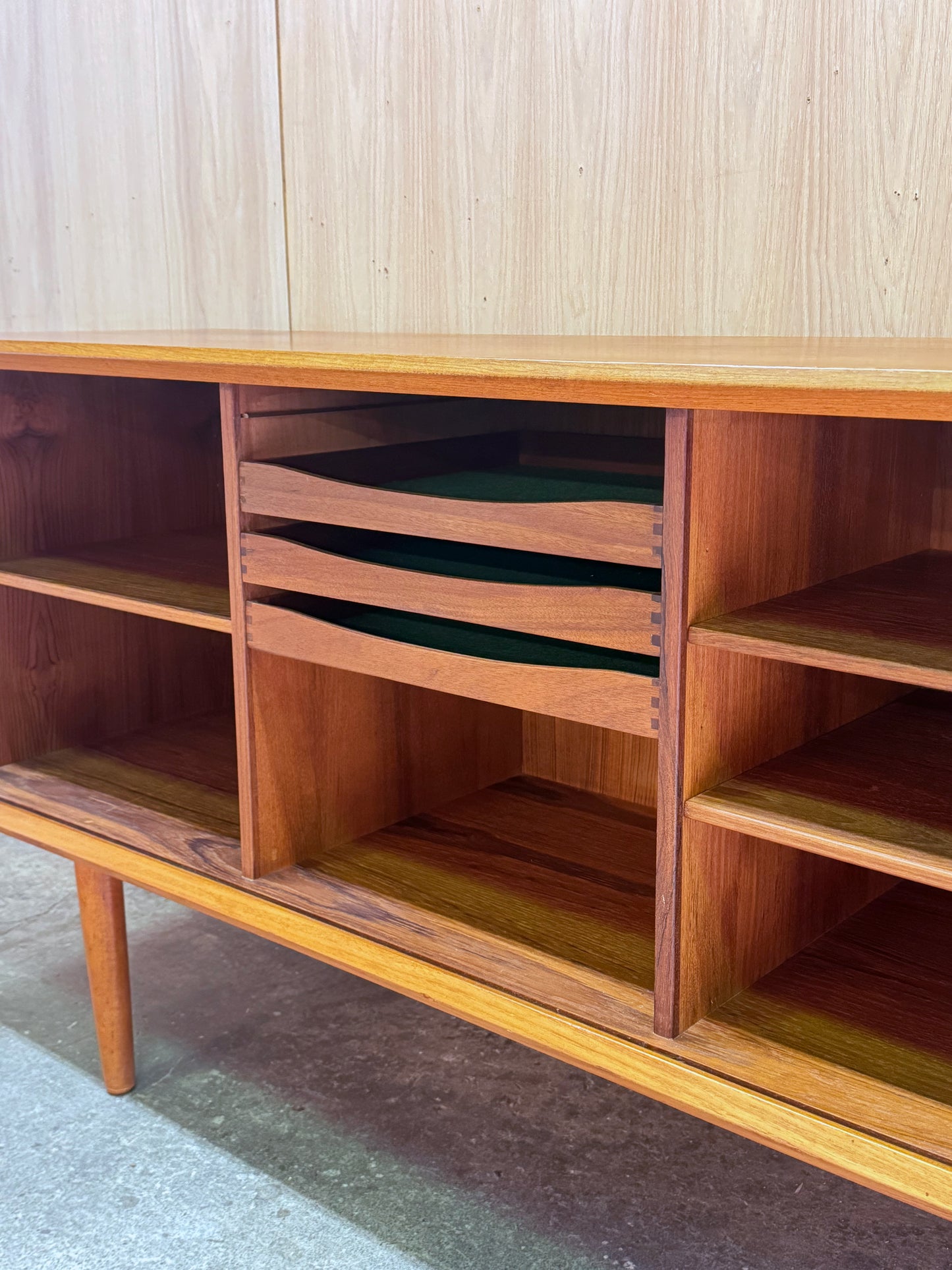 1960s Tambour Door Teak Sideboard by Svend Aage Larsen for Faarup Mobelfabrik