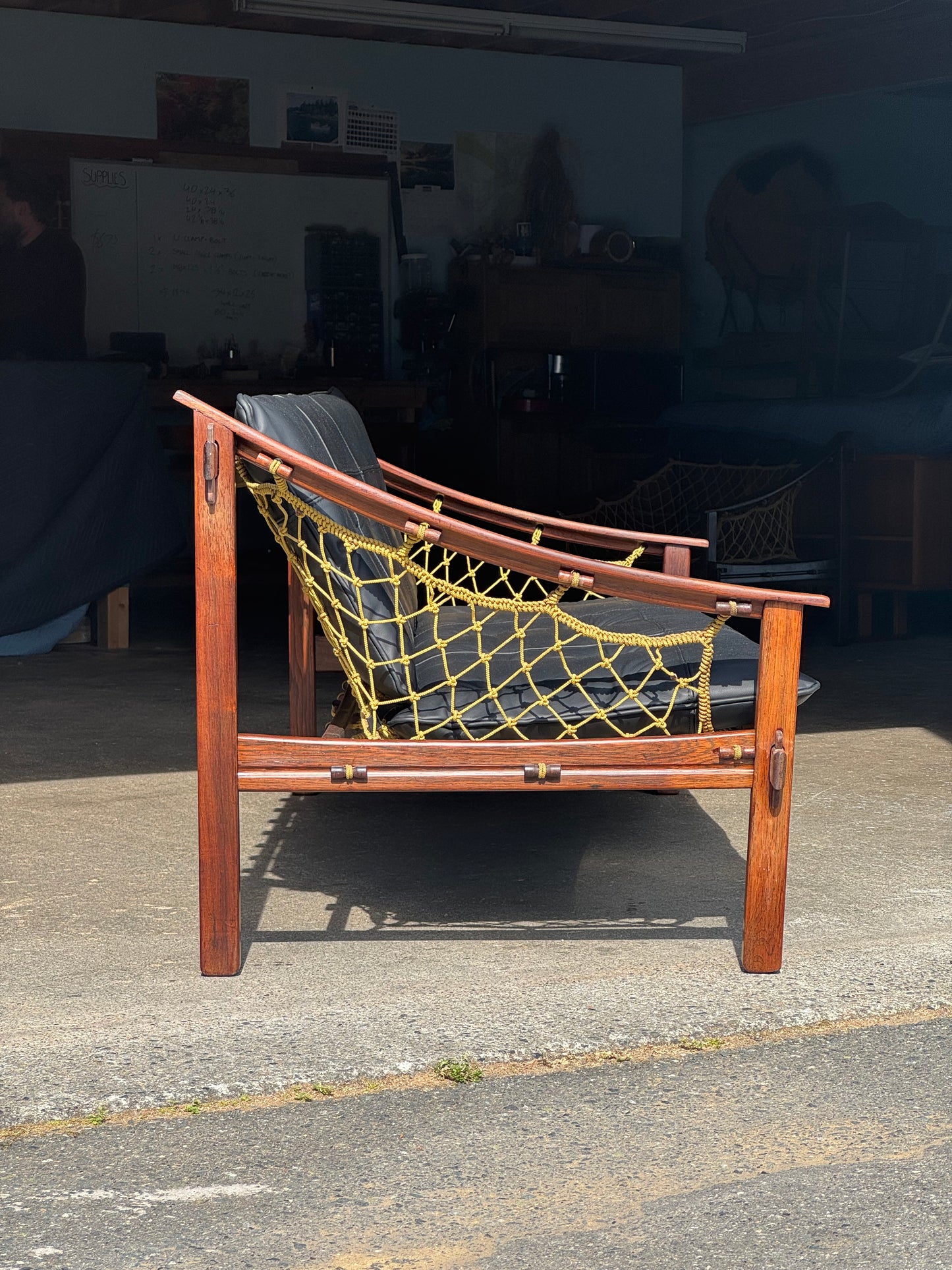1960s Amazonas Sofa by Jean Gillon for Wood Art in rosewood and black leather