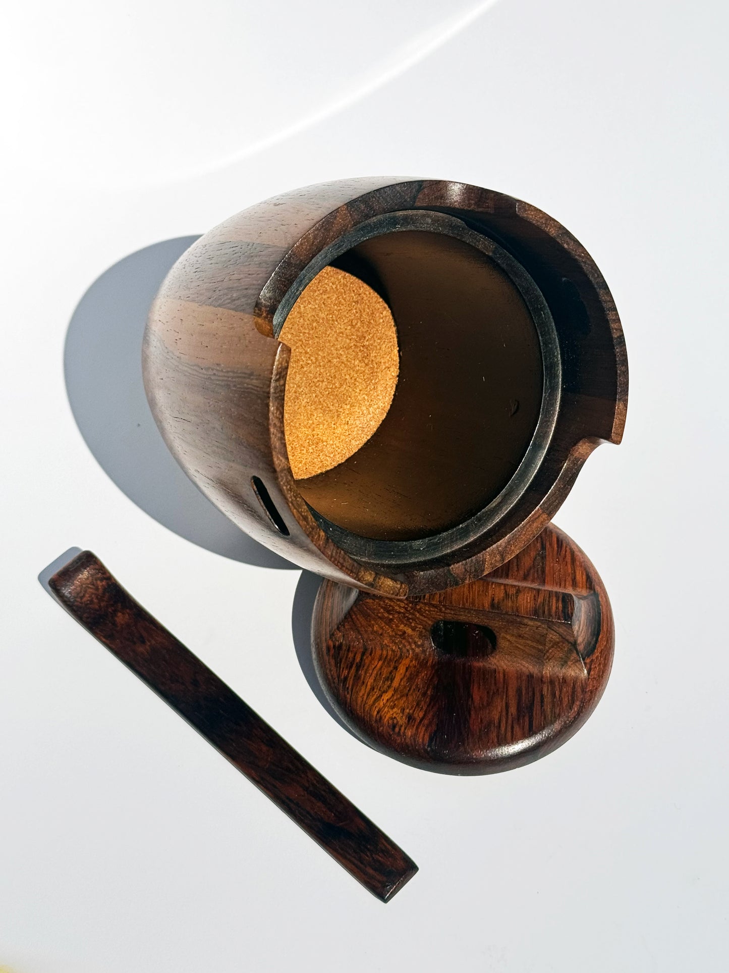 1960s Tobacco Jar by Jean Gillon for Italma Wood Art in solid rosewood
