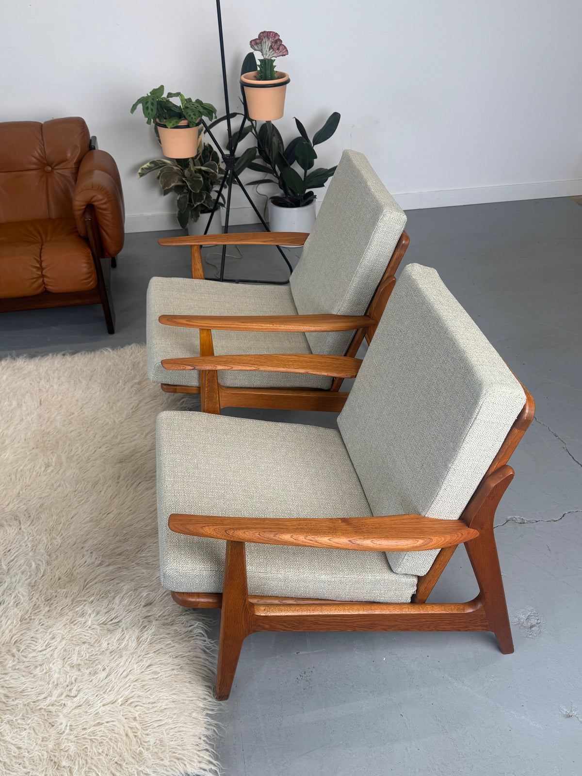 Pair of 1960s Danish Teak and Oak Lounge Chairs