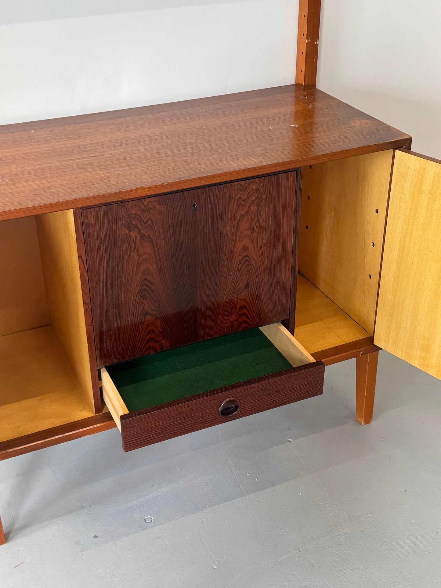1960s Norwegian Teak Freestanding Wall Unit with Bar and Display Cabinet