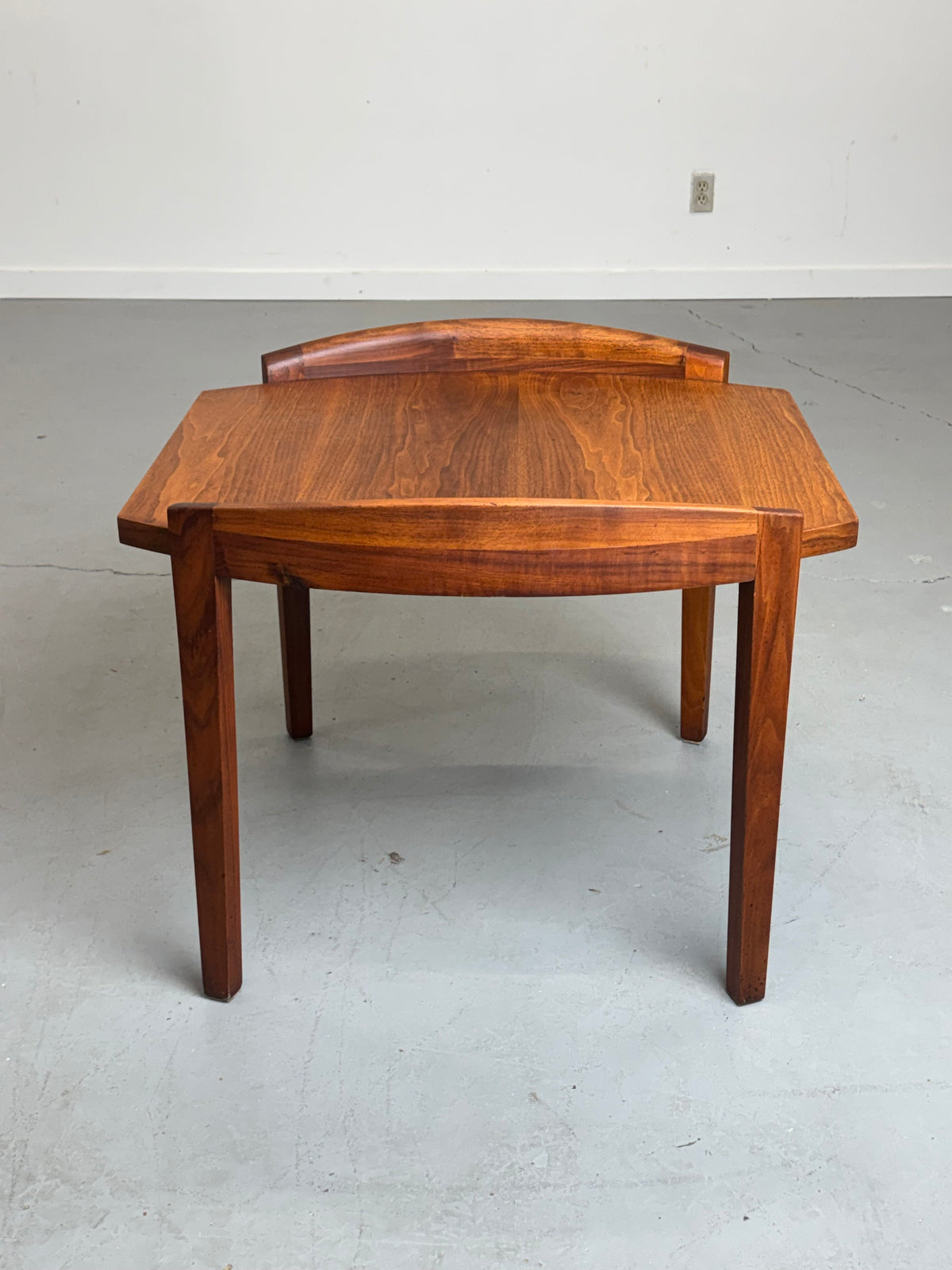 1960s Jens Risom Side Table with sculpted teak frame.