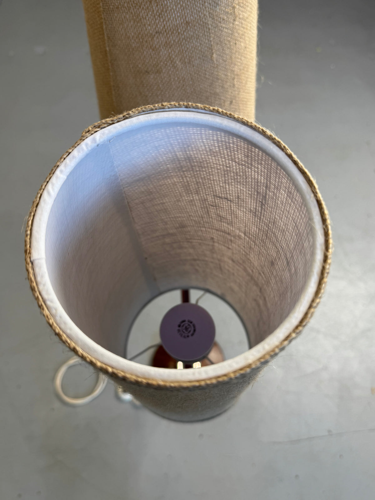1950s–1960s German Twin-Cone Floor Lamp in Rosewood, steel, Chrome and Textured Fabric.