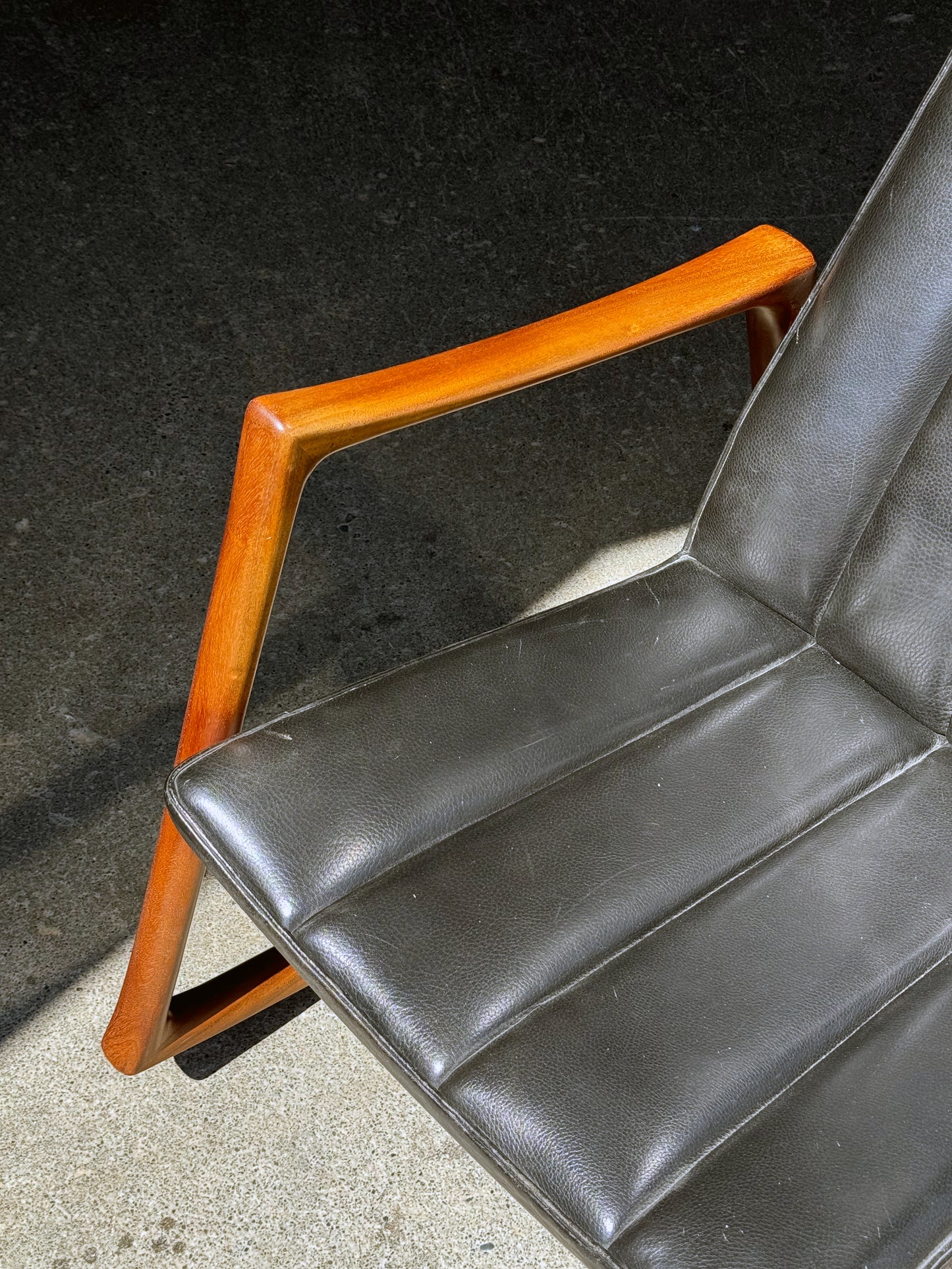 1950s Rocking Chair by Helge Vestergaard-Jensen for Soren Horn in Cuban mahogany and black leather