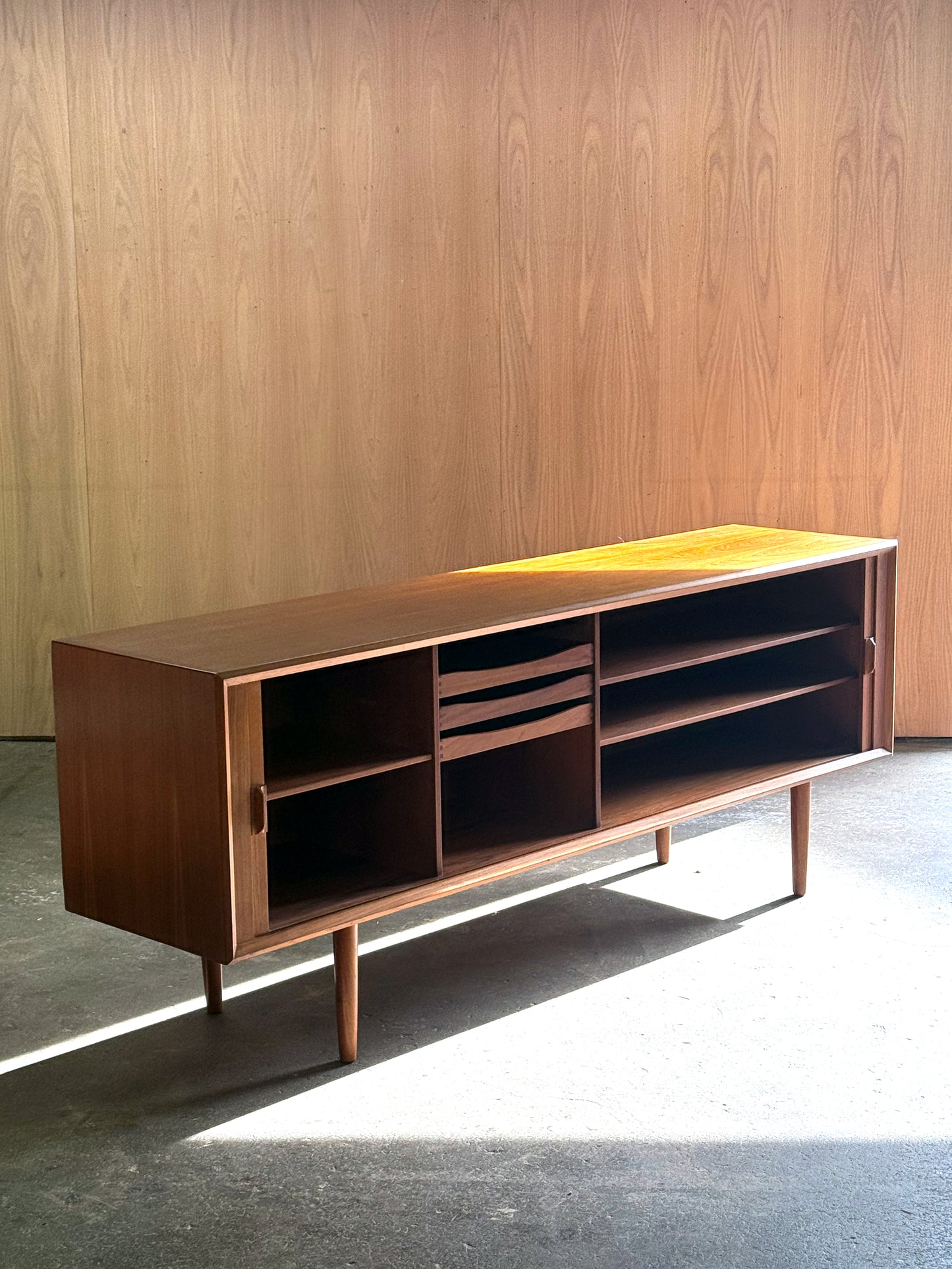 1960s Tambour Door Teak Sideboard by Svend Aage Larsen for Faarup Mobelfabrik