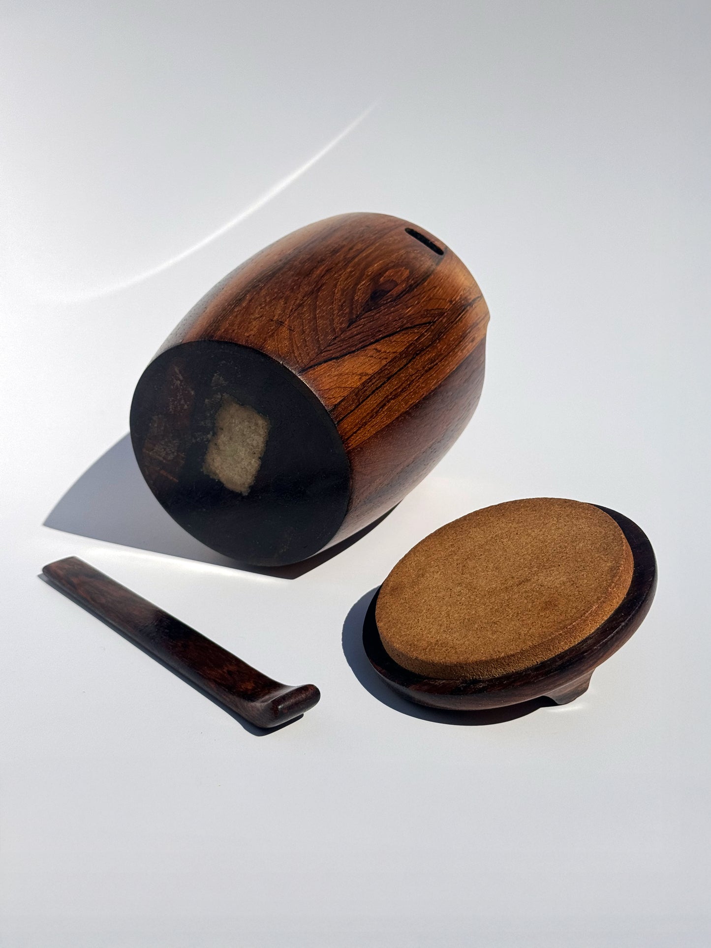 1960s Tobacco Jar by Jean Gillon for Italma Wood Art in solid rosewood