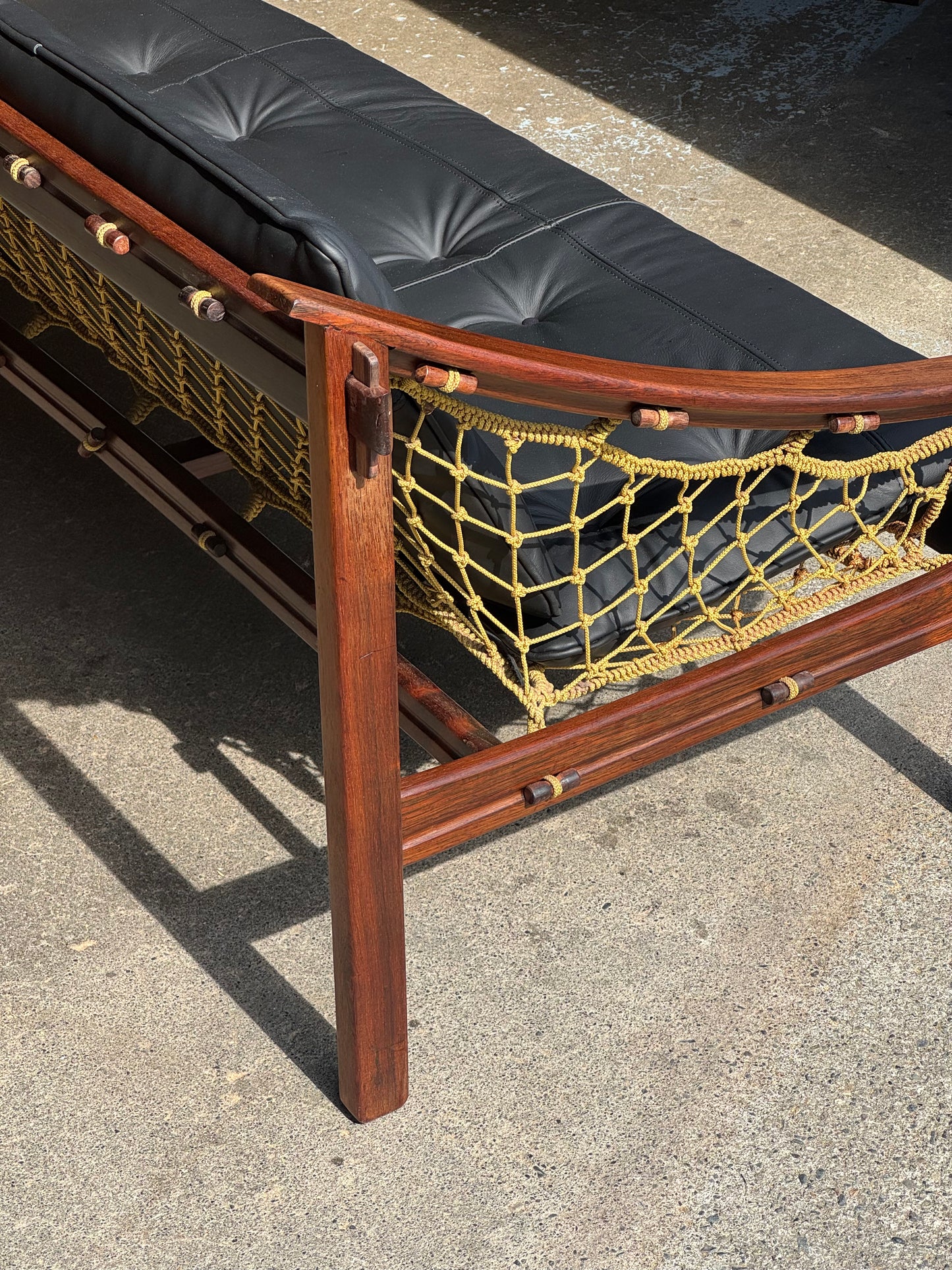1960s Amazonas Sofa by Jean Gillon for Wood Art in rosewood and black leather