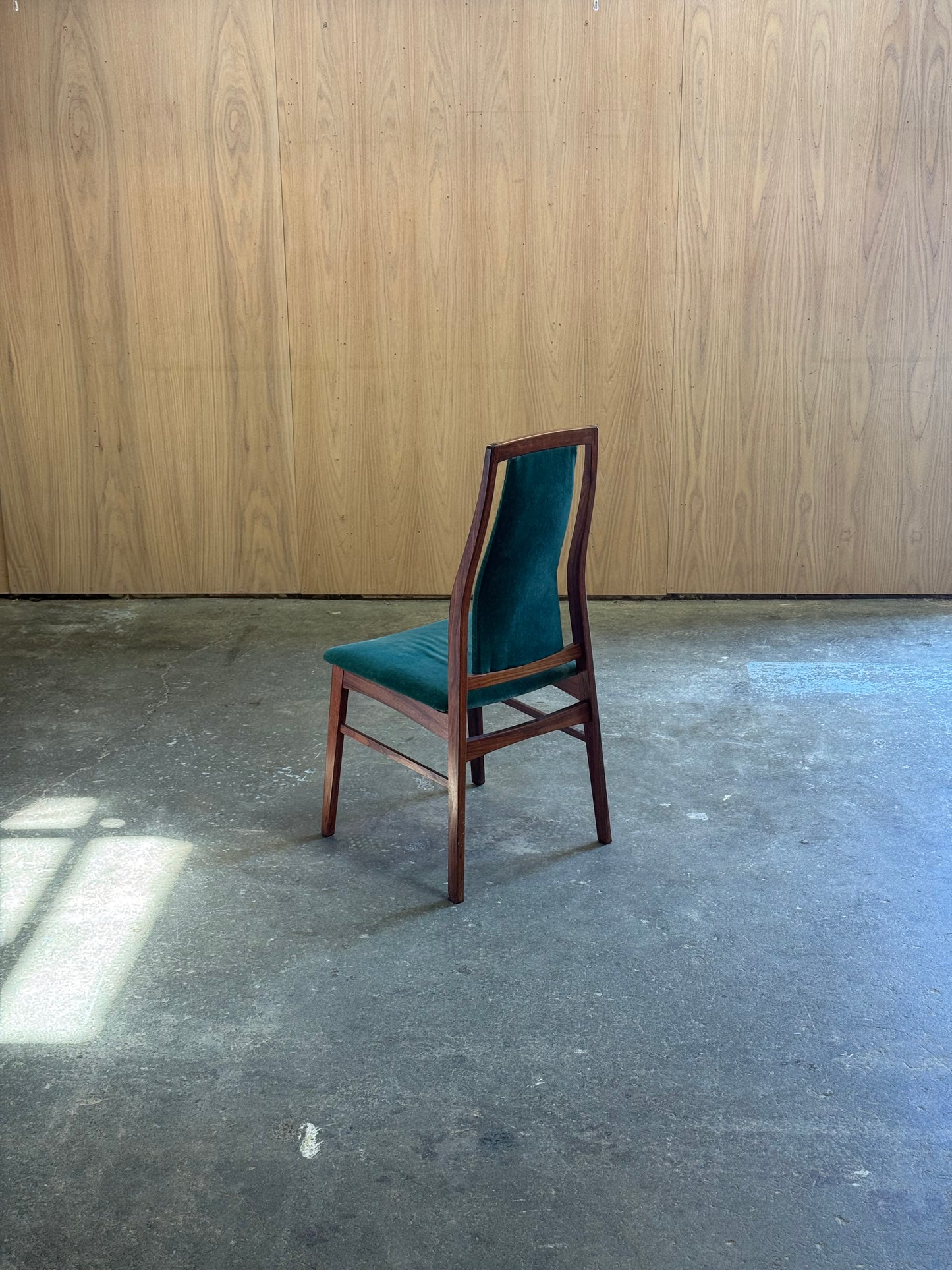 1960s Set of 6 Dining Chairs by Niels Koefoed for Koefoed Hornslet in rosewood and green velvet