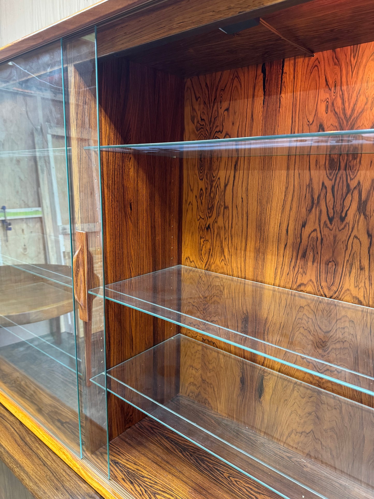 1960s Rosewood Display Cabinet by Bernhard Pedersen with Sliding Glass Doors