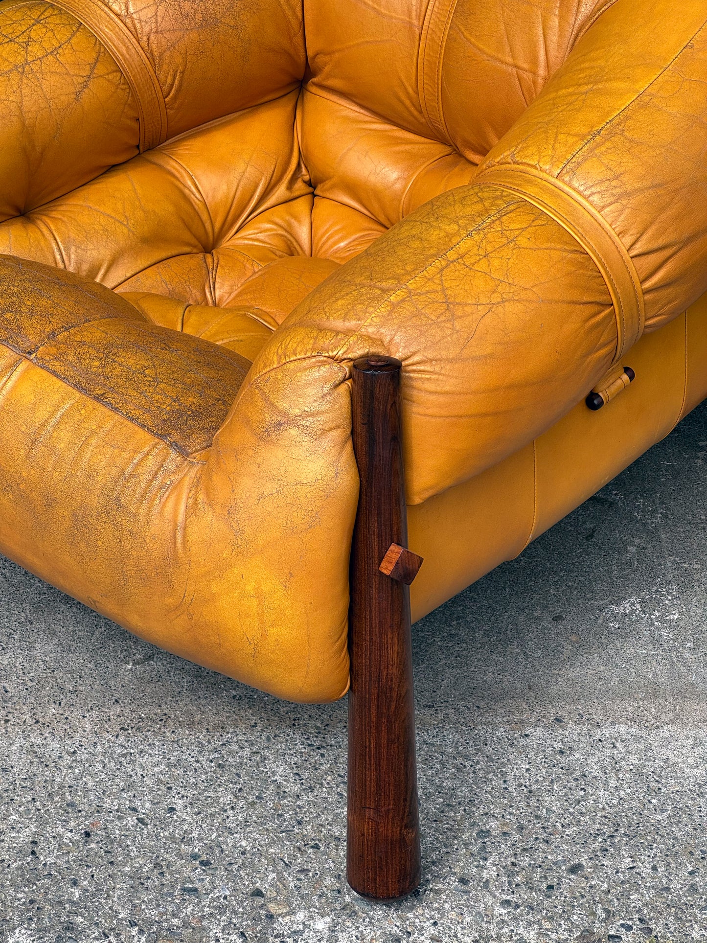 1970s MP-81 Lounge Chair by Percival Lafer in original mustard leather and Brazilian jatobá