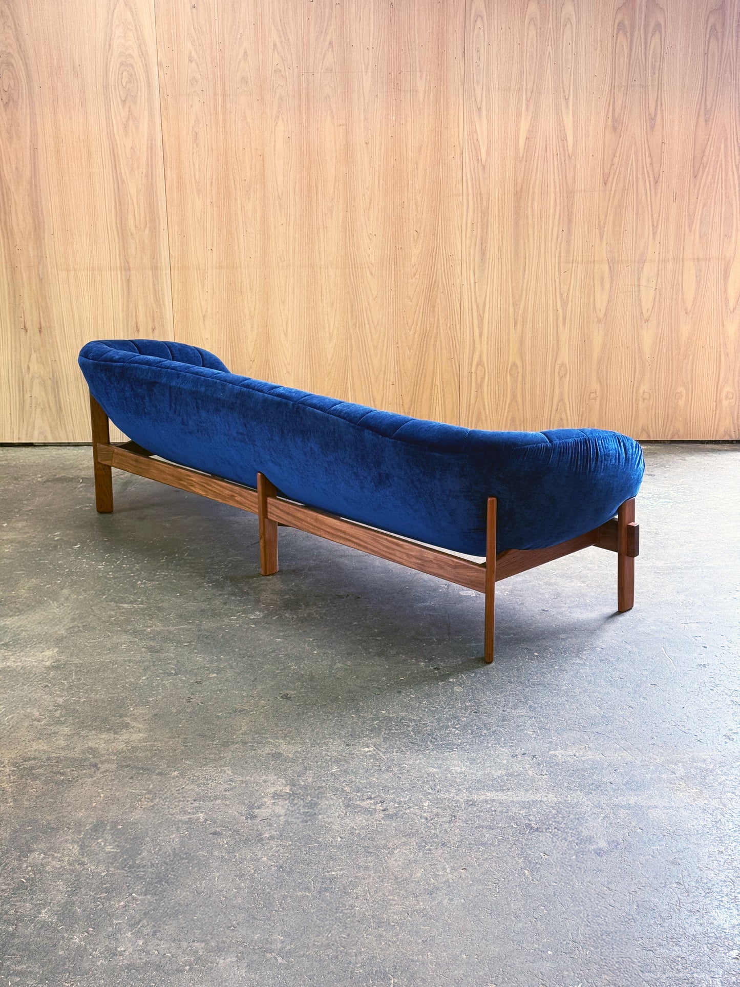 1960s Pod Sofa by R Huber in teak and blue upholstery