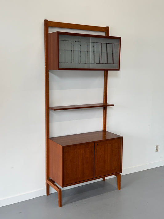1960s Norwegian Teak Freestanding Wall Unit with Bar and Display Cabinet