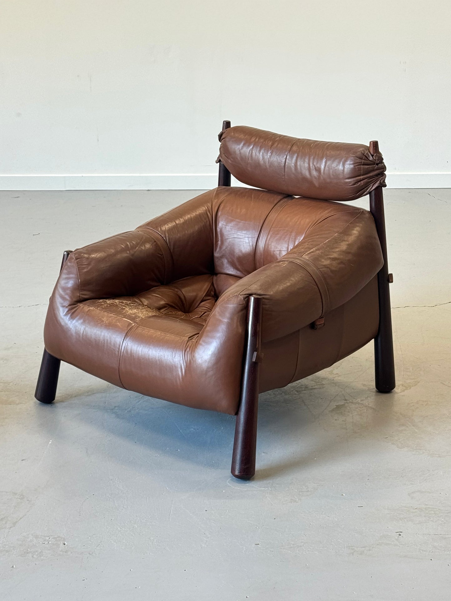 1970s Percival Lafer MP-81 Lounge Chair and Ottoman in Original Brown Leather and Brazilian Jatobá