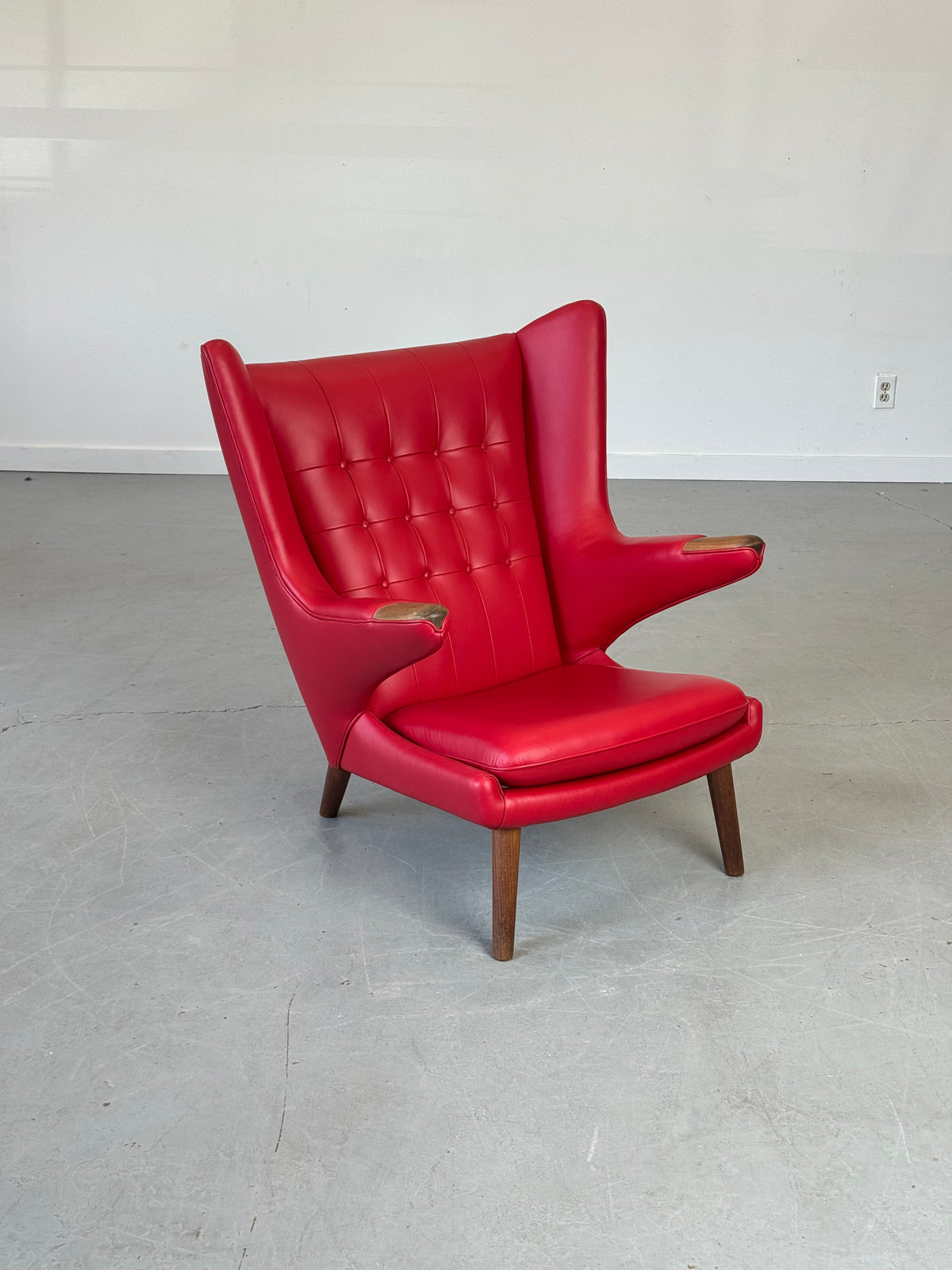 1950s AP19 Papa Bear Lounge Chair by Hans J. Wegner  for A.P. Stolen in Red Leather, Denmark.
