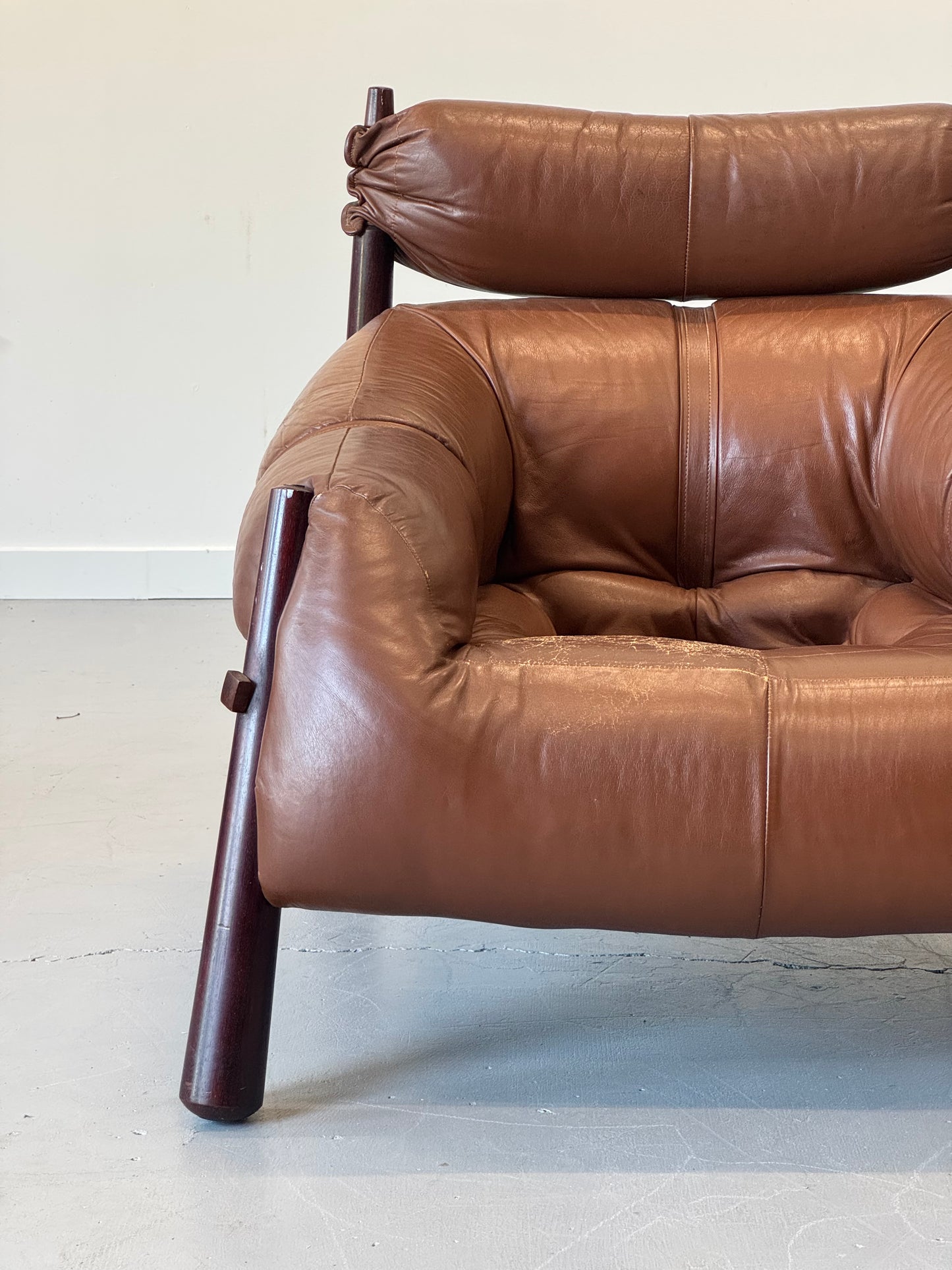 1970s Percival Lafer MP-81 Lounge Chair and Ottoman in Original Brown Leather and Brazilian Jatobá