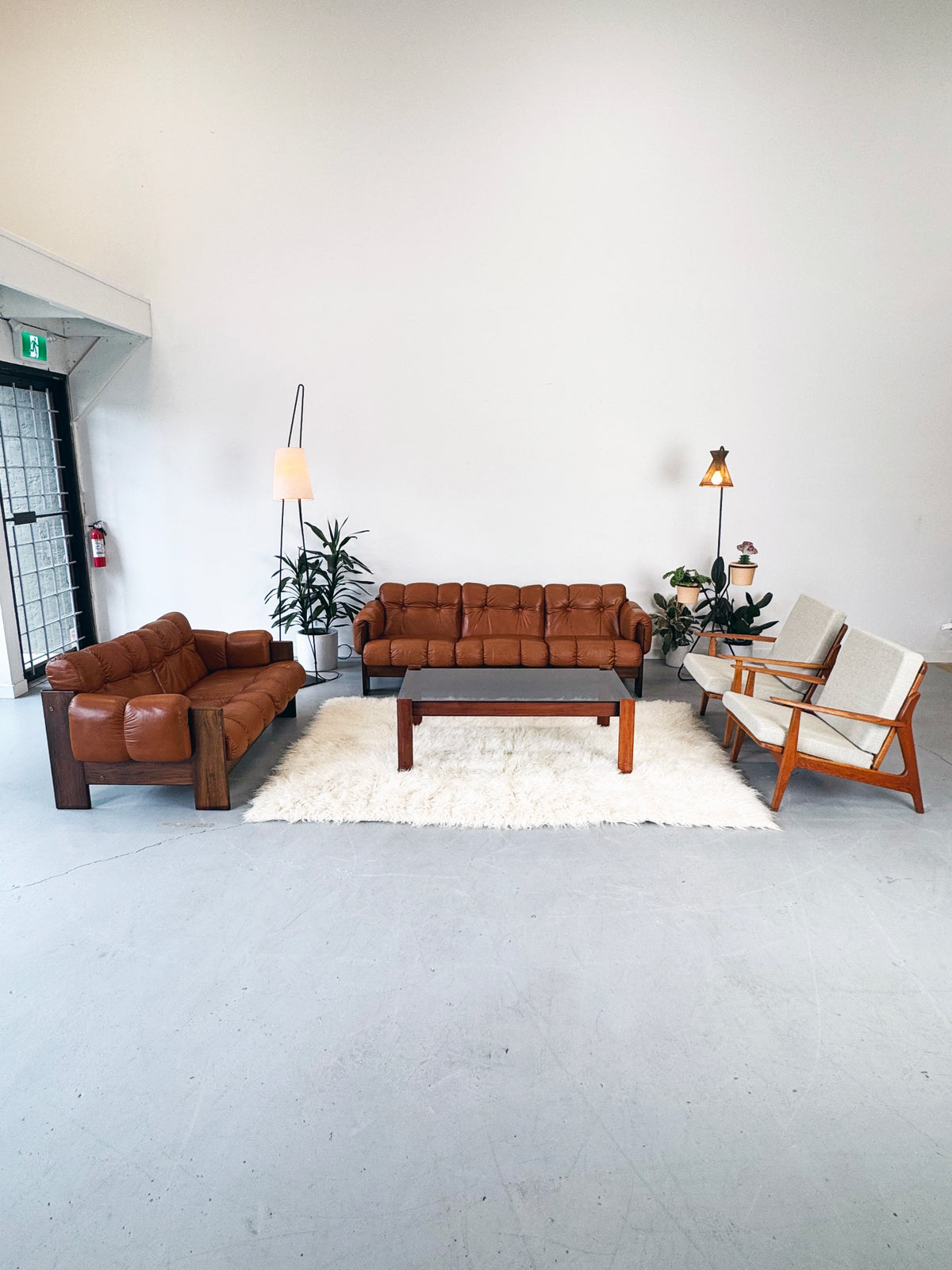 1970s Finnish Cognac Leather and Rosewood Two-Seat Sofa by Kalustekiila
