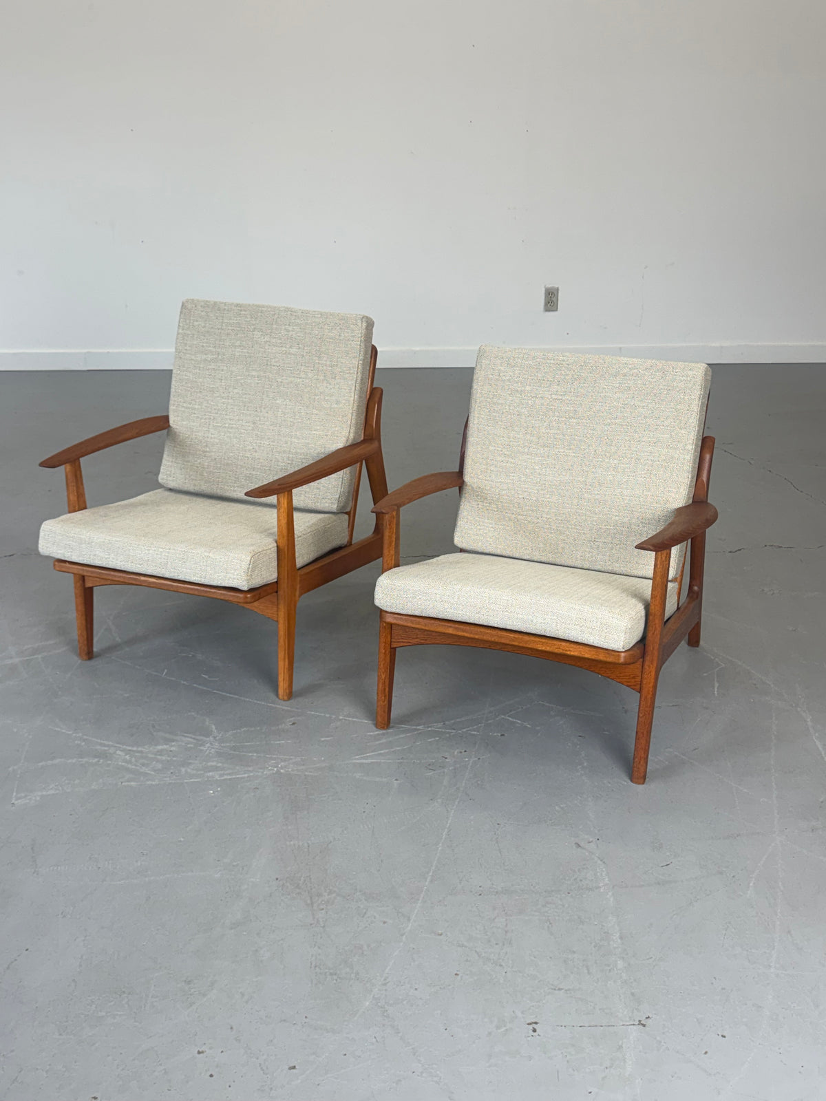 Pair of 1960s Danish Teak and Oak Lounge Chairs
