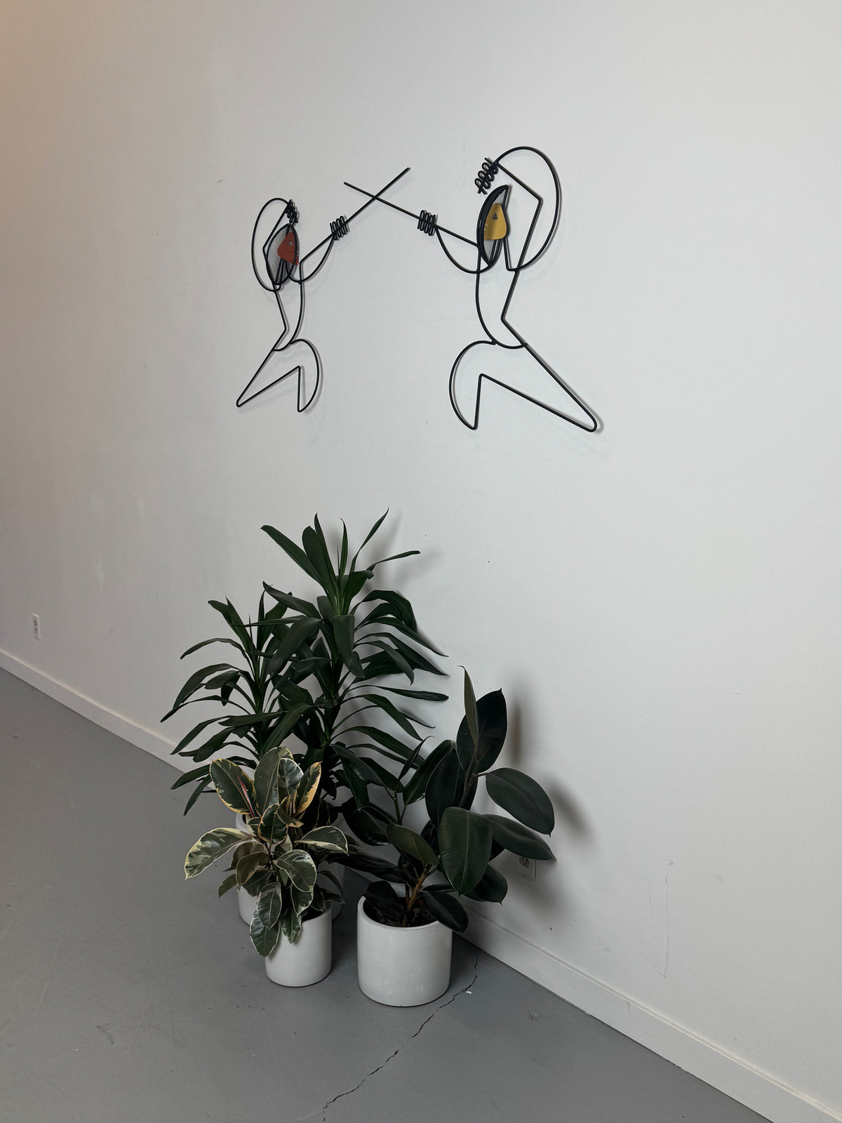 1950s Pair of Fencing Wire Wall Sculptures by Frederic Weinberg, USA.