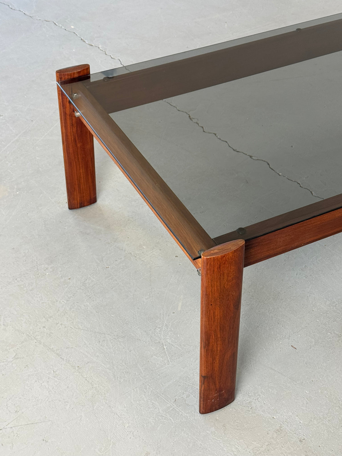 1970s MP-129 Coffee Table by Percival Lafer in Jatobá and Smoked Glass.