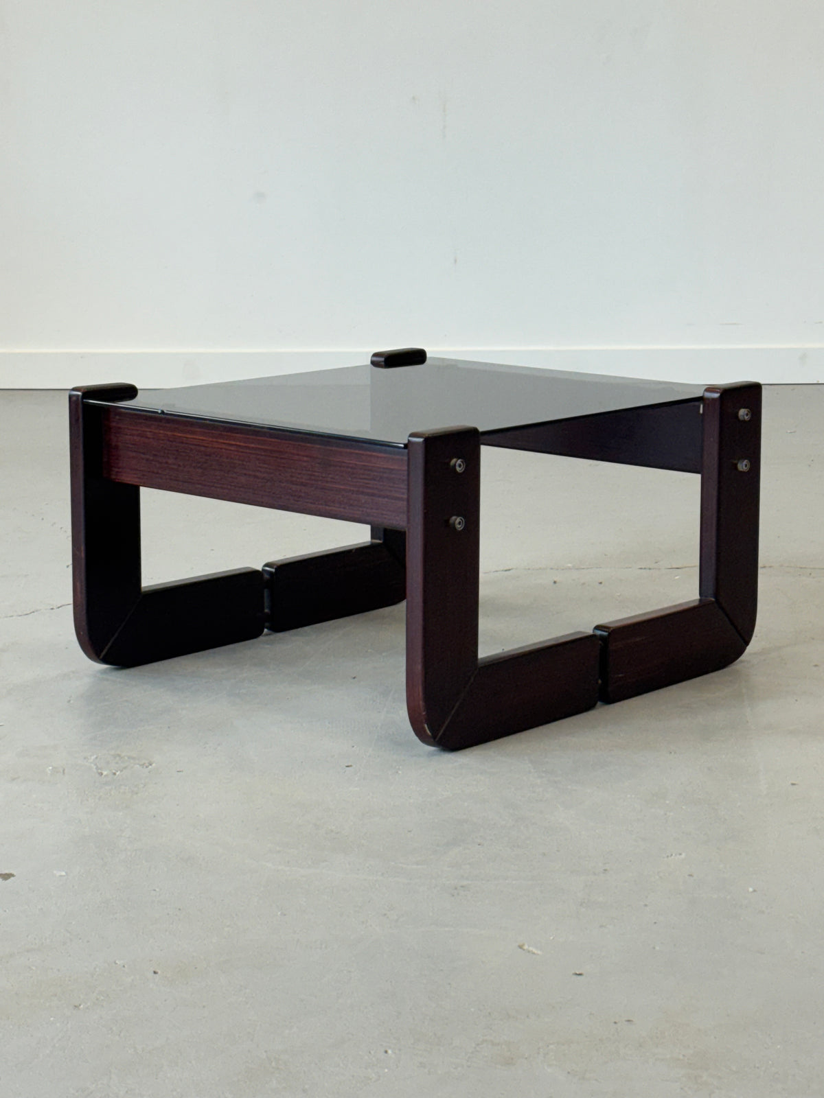 1970s Percival Lafer MP-97 Side Table in Jatobá and Smoked Glass, Brazil.