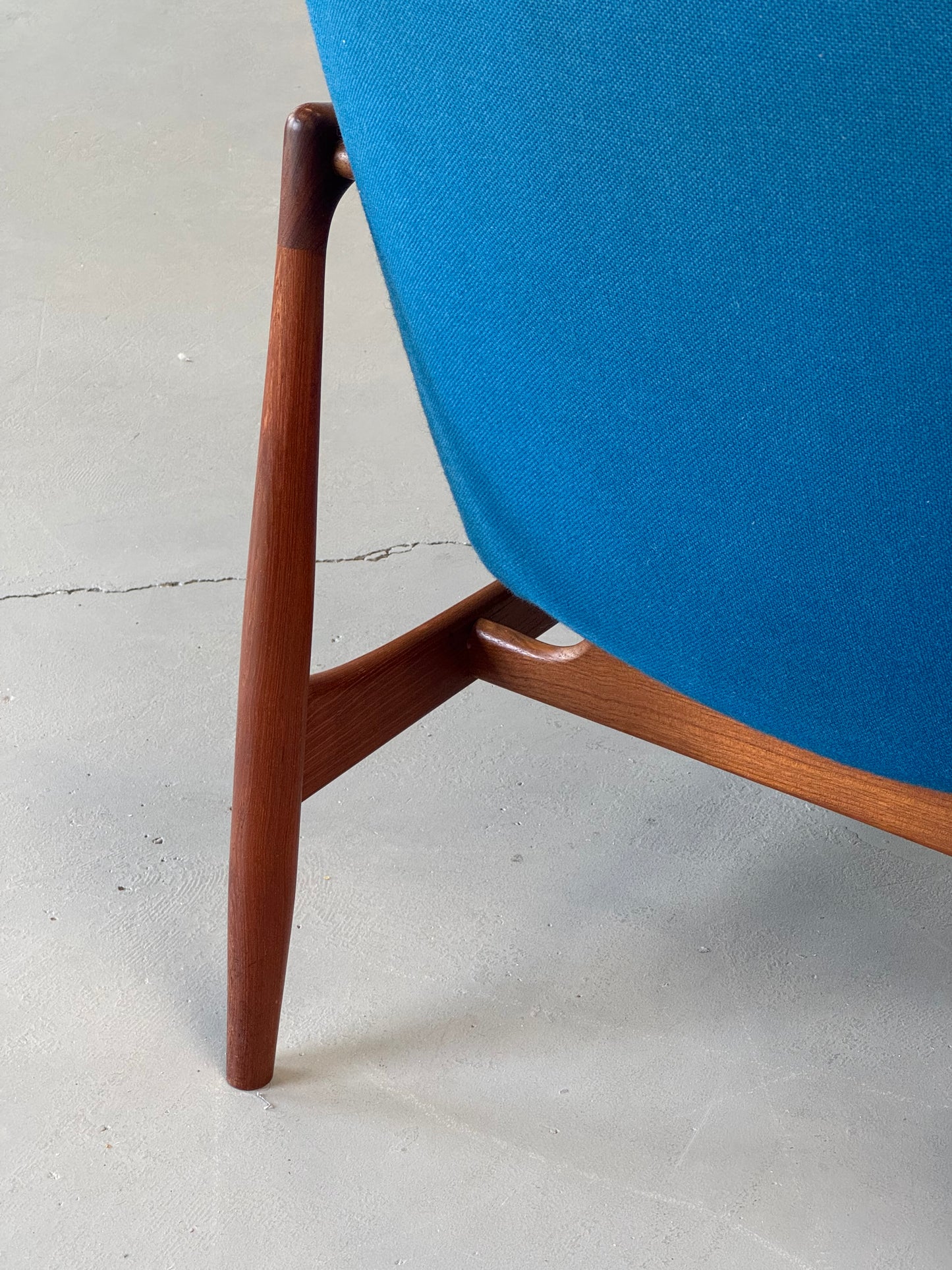 1950s BO95 Chair by Finn Juhl for Bovirke in teak and original blue wool.
