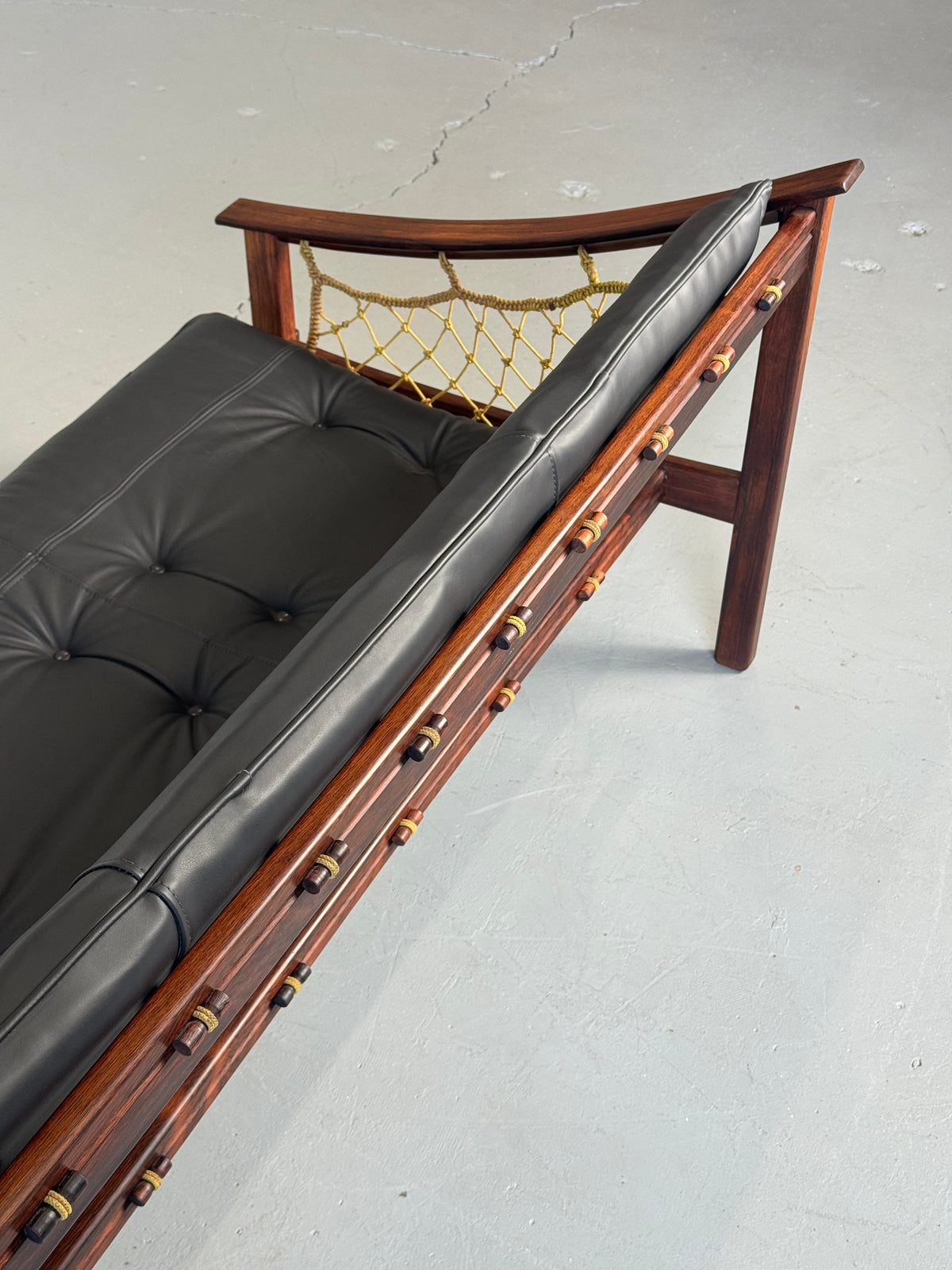 1960s Amazonas Sofa by Jean Gillon for Wood Art in rosewood and black leather
