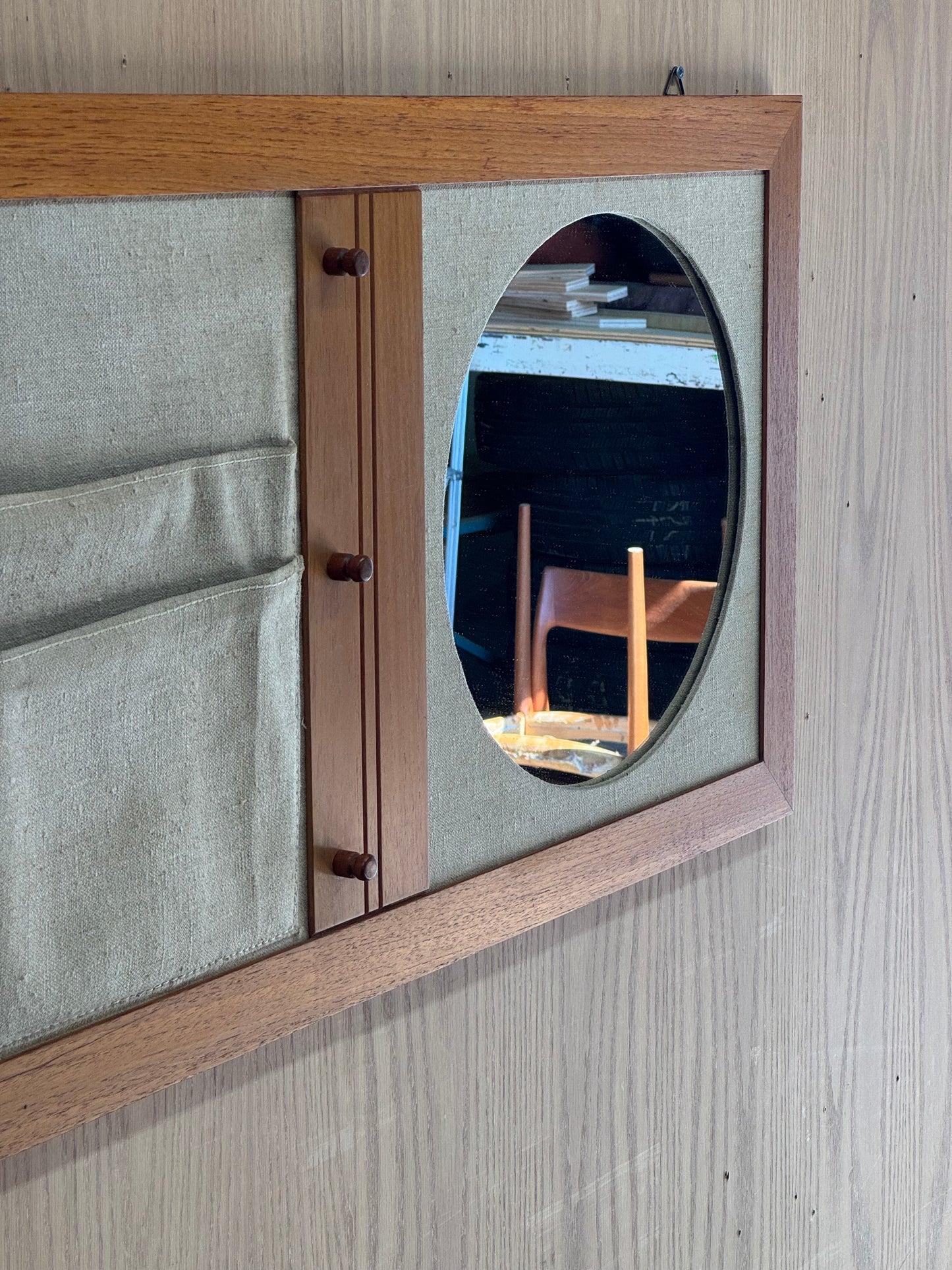 1960s Danish Modern Wall Organizer with Mirror in teak