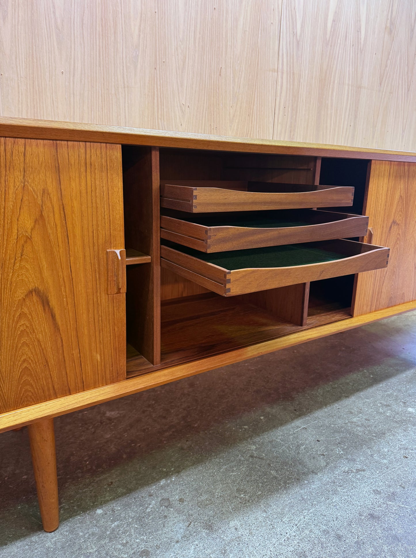 1960s Tambour Door Teak Sideboard by Svend Aage Larsen for Faarup Mobelfabrik