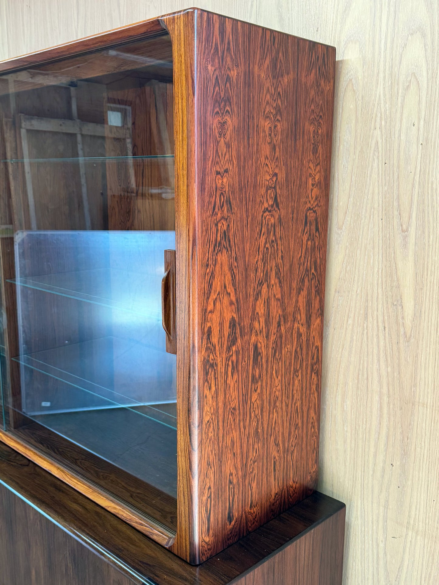 1960s Rosewood Display Cabinet by Bernhard Pedersen with Sliding Glass Doors
