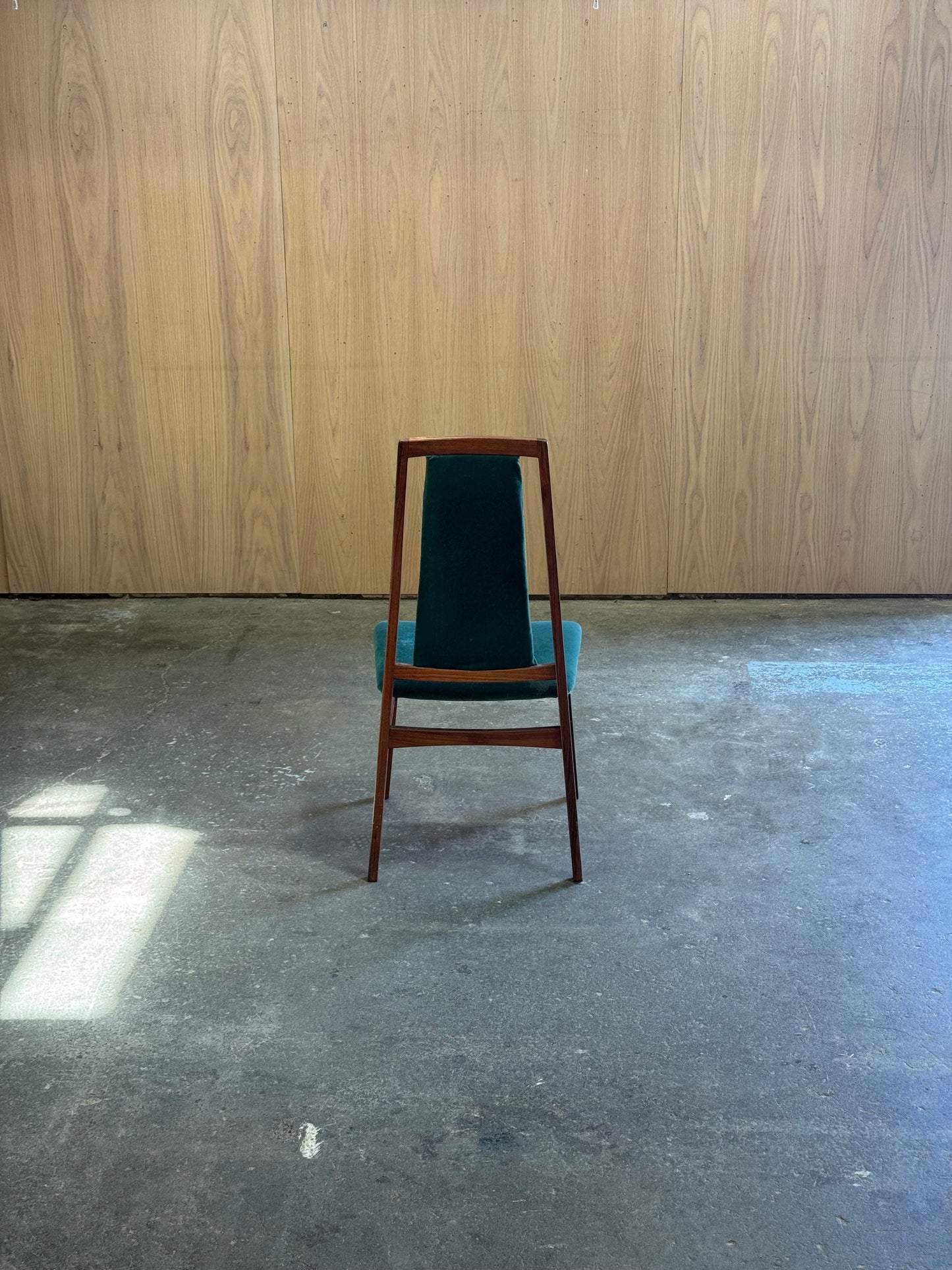 1960s Set of 6 Dining Chairs by Niels Koefoed for Koefoed Hornslet in rosewood and green velvet