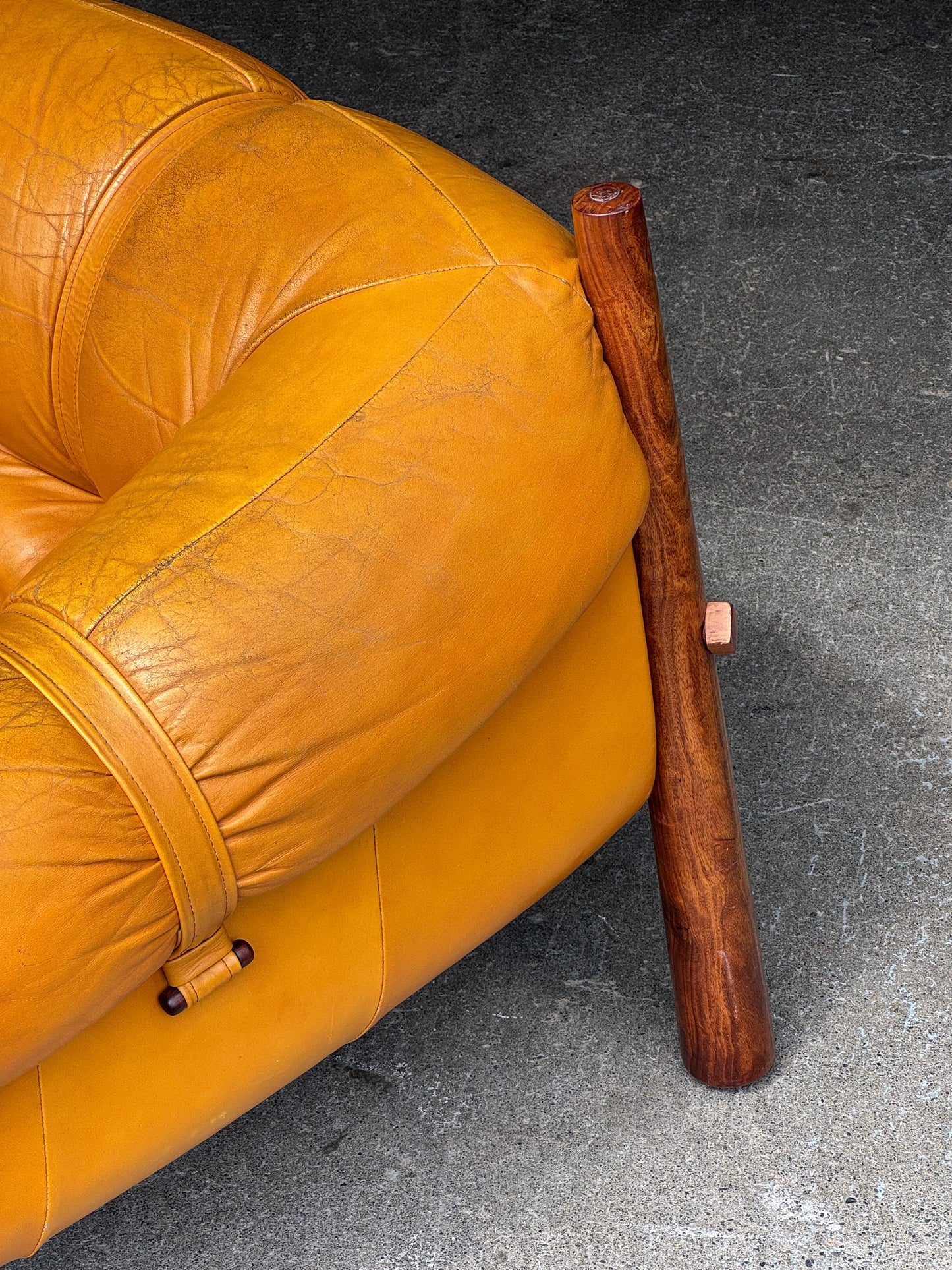 1970s MP-81 Lounge Chair by Percival Lafer in original mustard leather and Brazilian jatobá