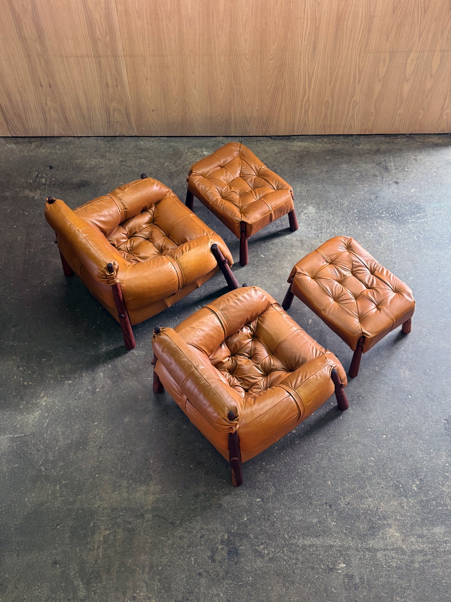 1970s Pair of MP-81 lounge chair and ottoman by Percival Lafer for Lafer MP in Brazilian jatoba.
