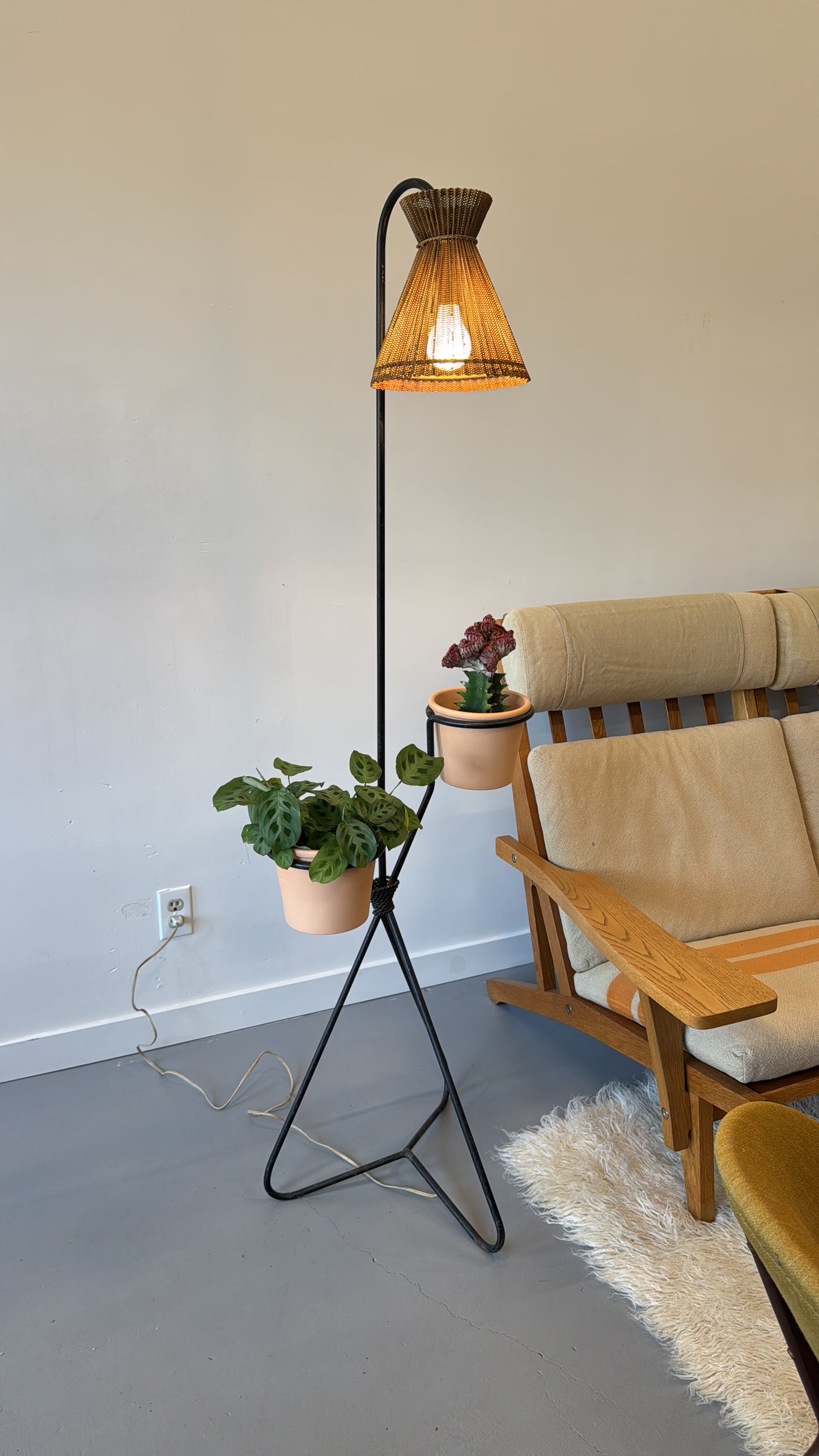 1950s Mathieu Matégot Floor Lamp and Planter, France.