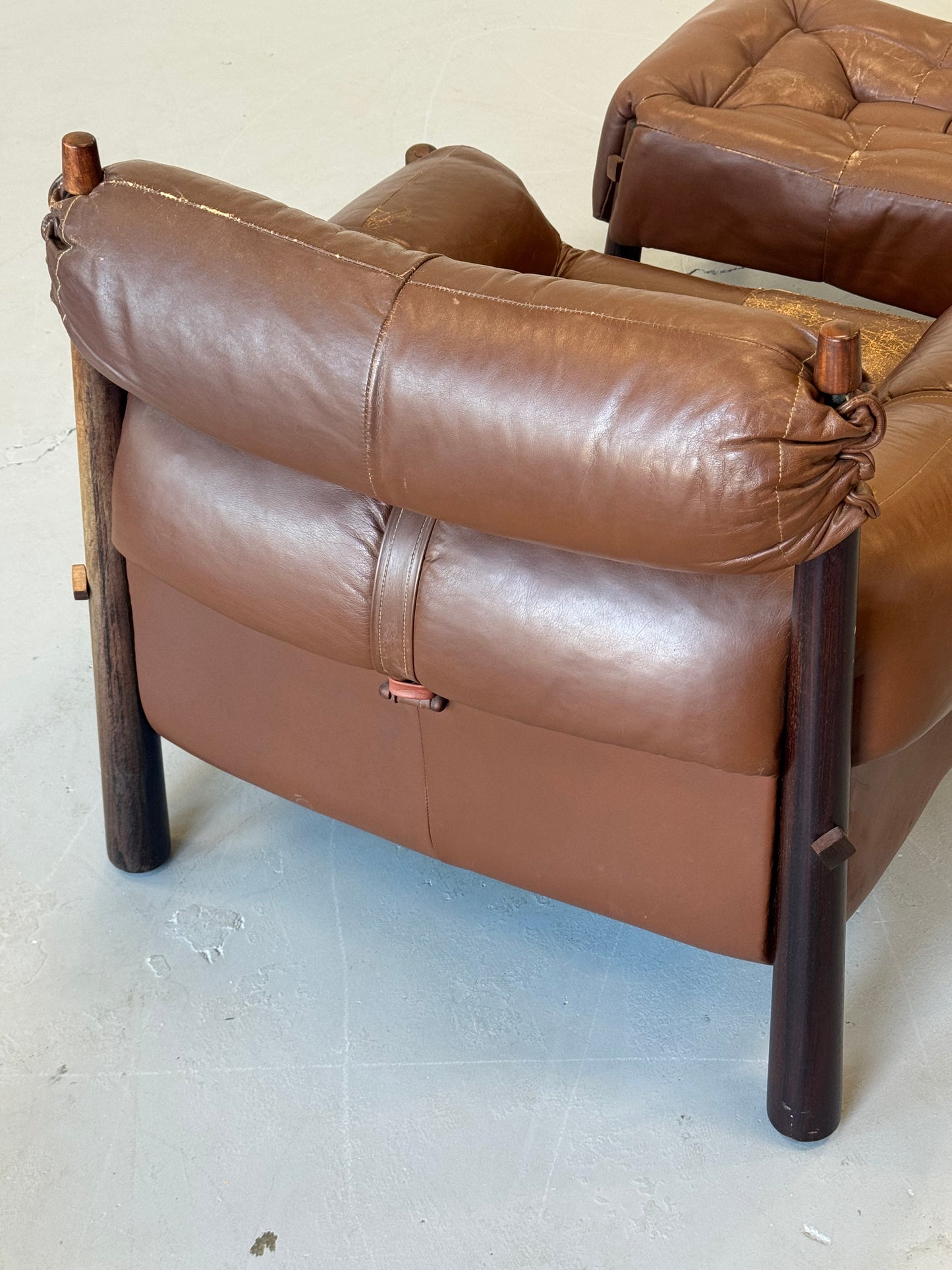 1970s Percival Lafer MP-81 Lounge Chair and Ottoman in Original Brown Leather and Brazilian Jatobá