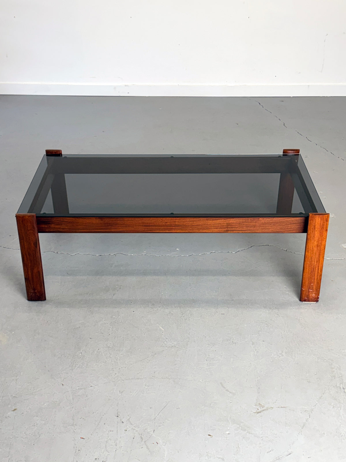 1970s MP-129 Coffee Table by Percival Lafer in Jatobá and Smoked Glass.