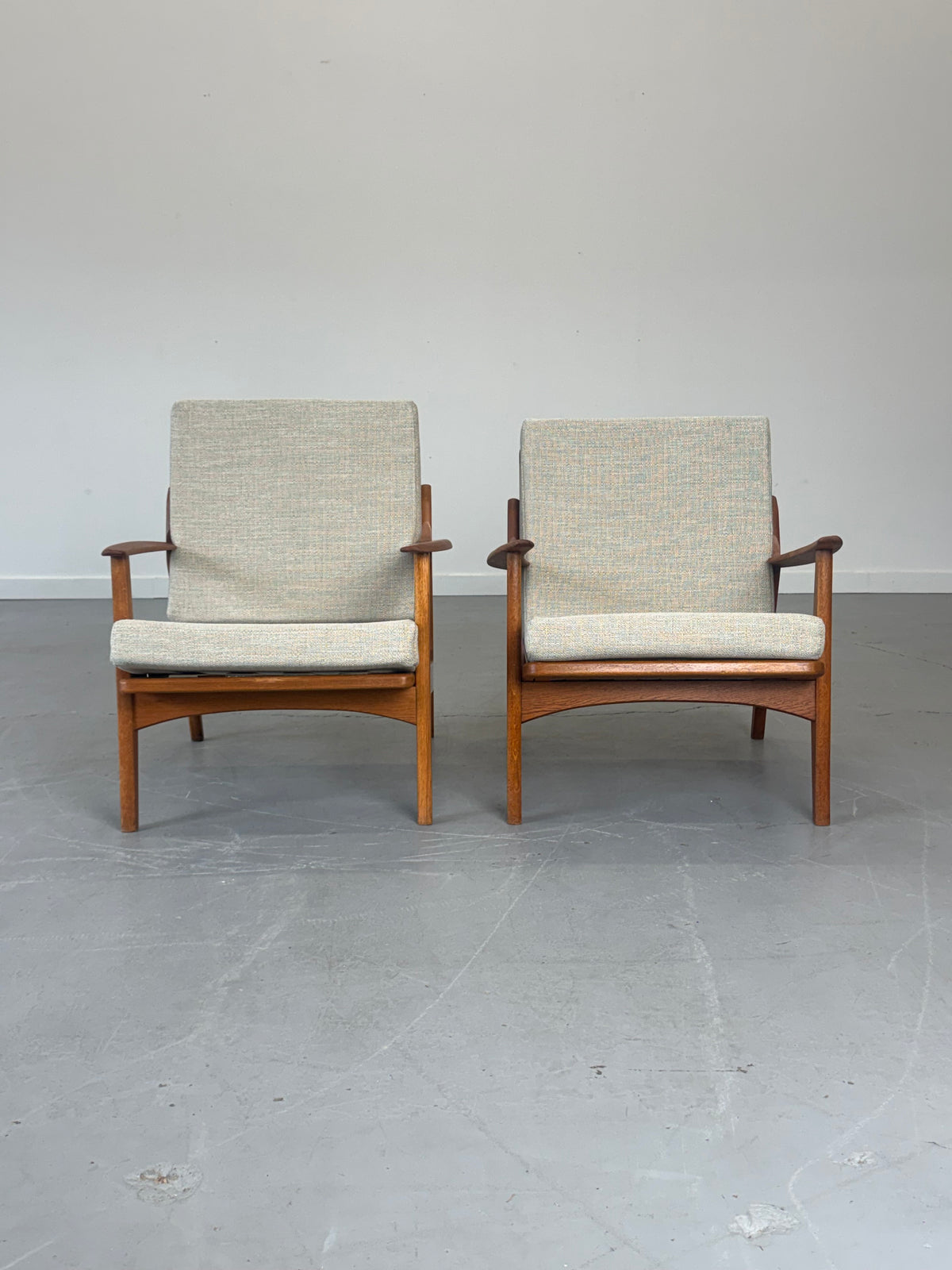 Pair of 1960s Danish Teak and Oak Lounge Chairs