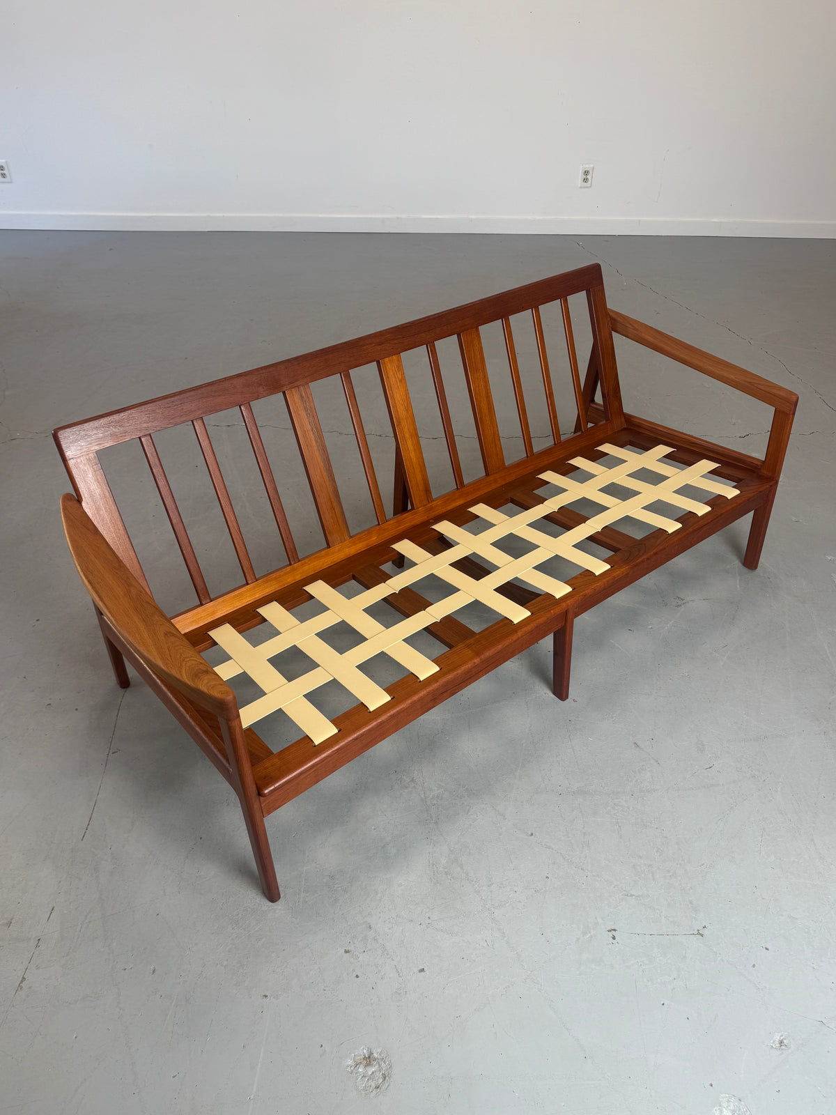 1960s Canadian Solid Teak Open Arm Sofa