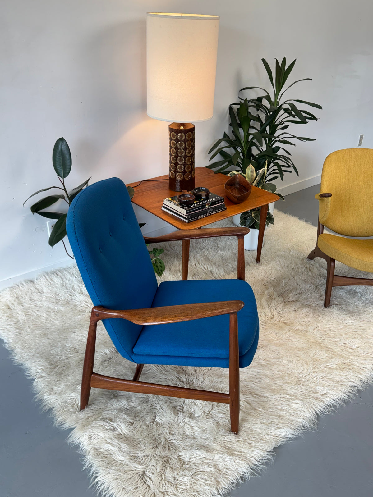 1950s BO95 Chair by Finn Juhl for Bovirke in teak and original blue wool.