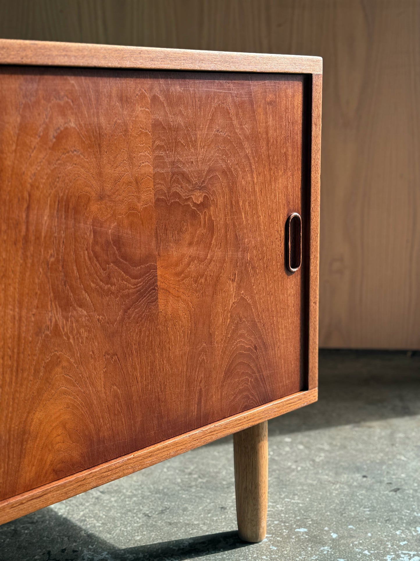 1960s Danish small-scale credenza in teak and oak legs