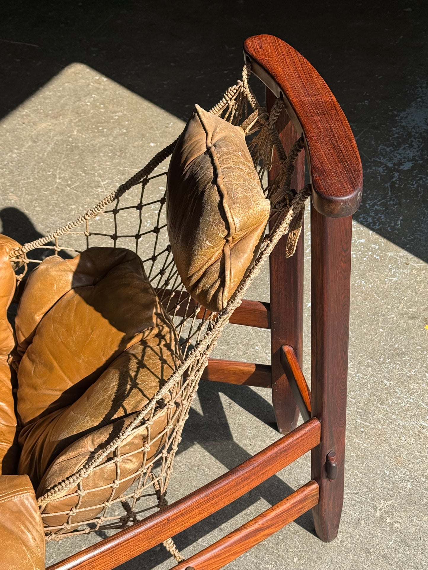 1960s Jangada Lounge Chair and Ottoman by Jean Gillon in Rosewood and original Brown Leather