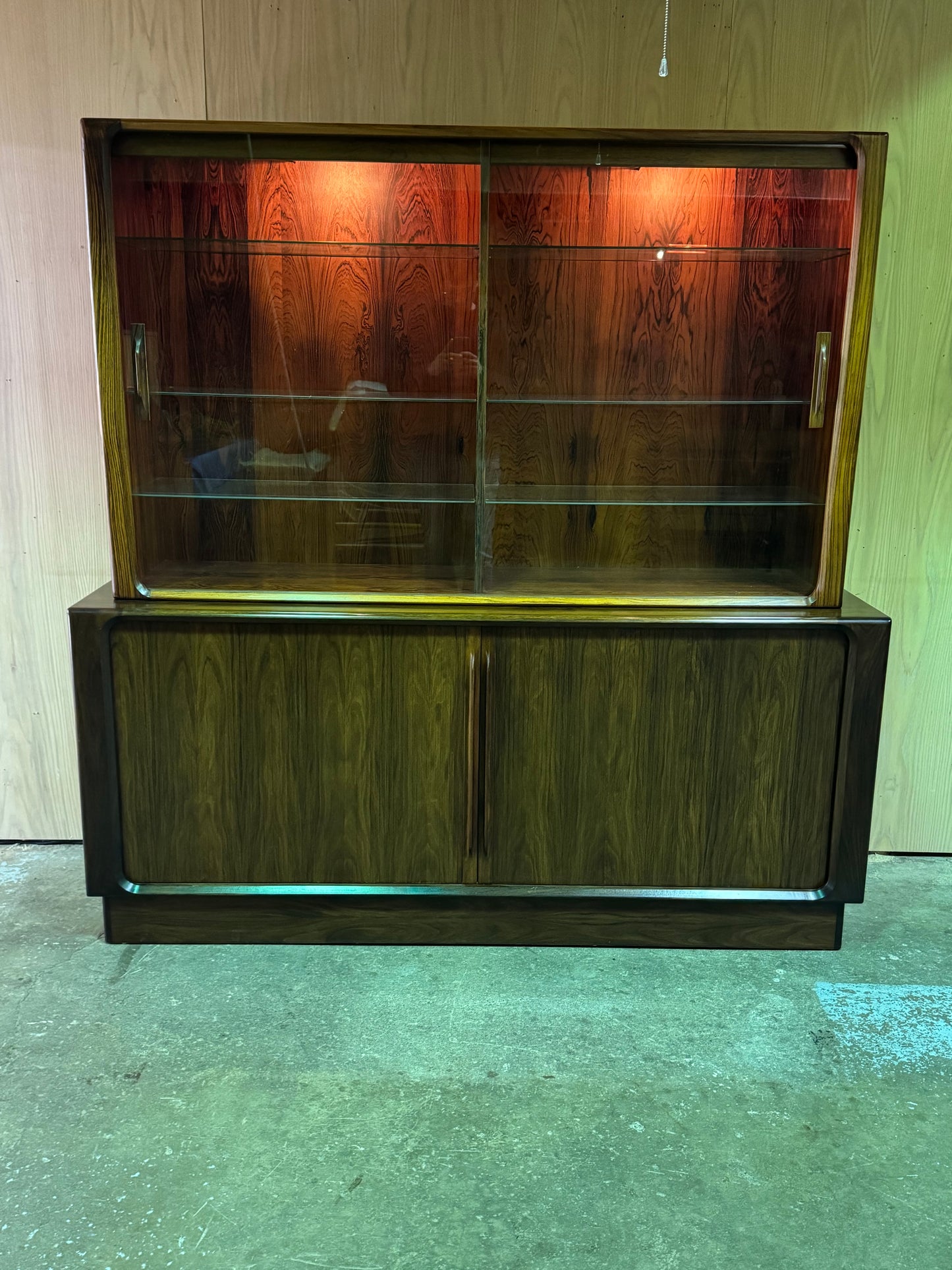 1960s Rosewood Display Cabinet by Bernhard Pedersen with Sliding Glass Doors