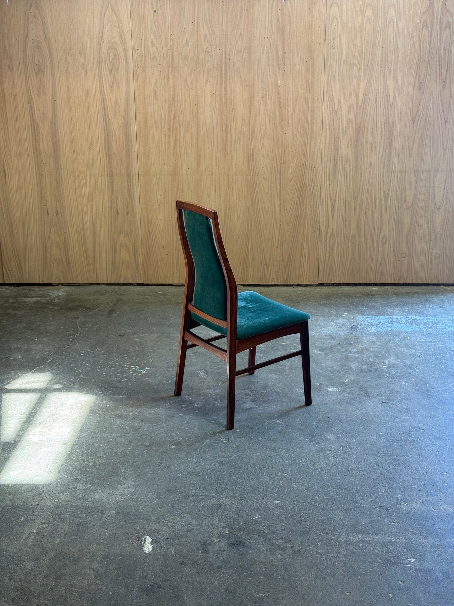1960s Set of 6 Dining Chairs by Niels Koefoed for Koefoed Hornslet in rosewood and green velvet
