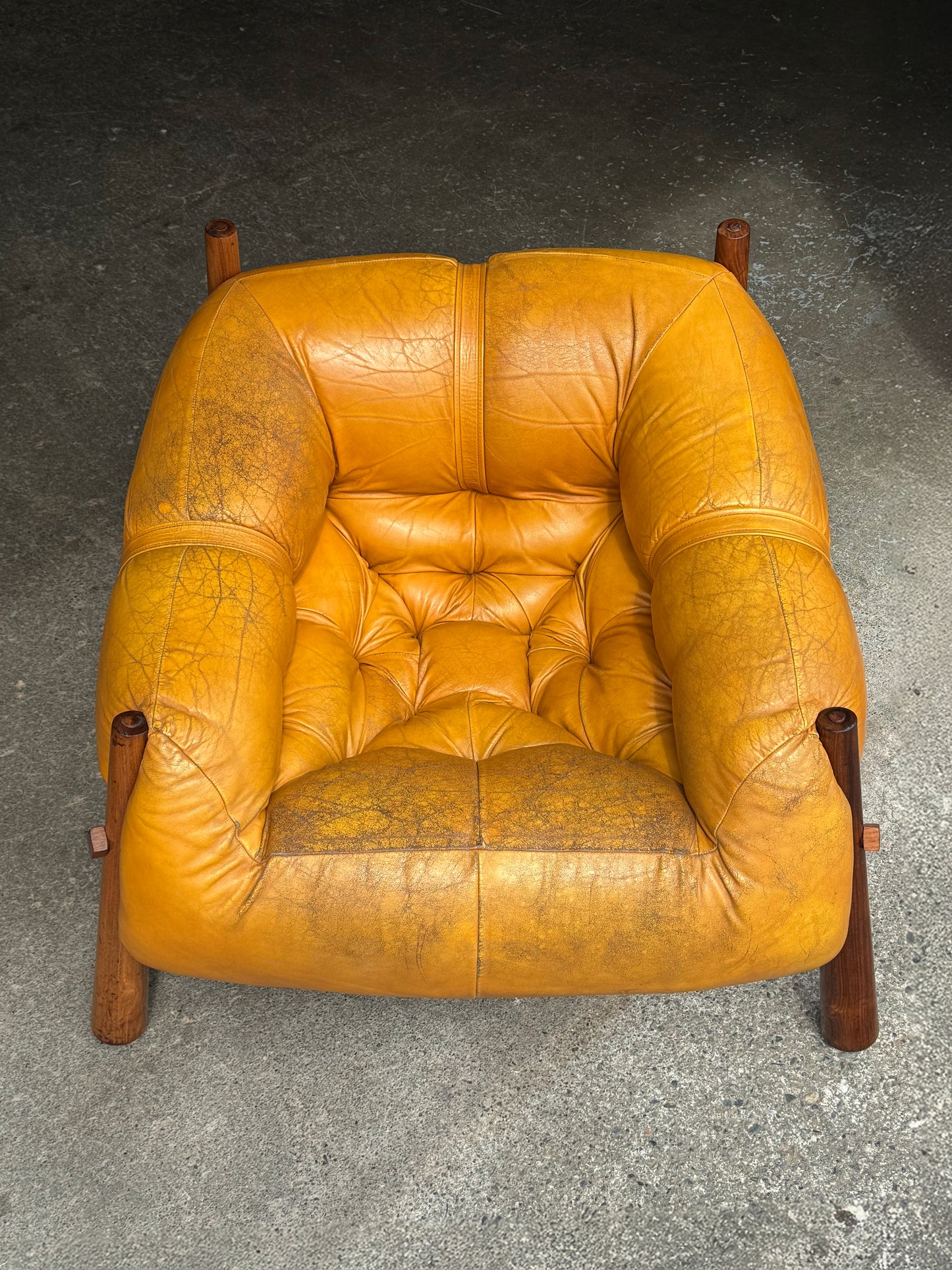 1970s MP-81 Lounge Chair by Percival Lafer in original mustard leather and Brazilian jatobá
