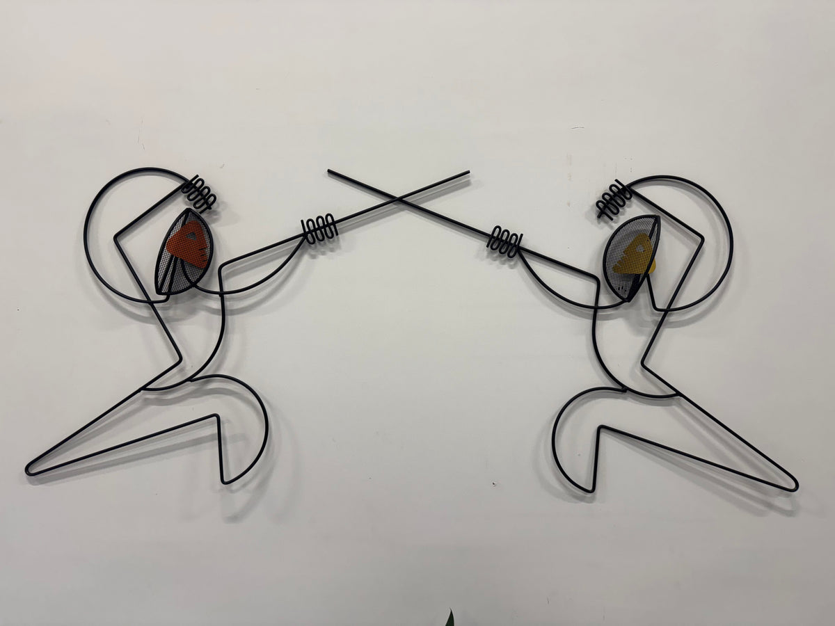 1950s Pair of Fencing Wire Wall Sculptures by Frederic Weinberg, USA.