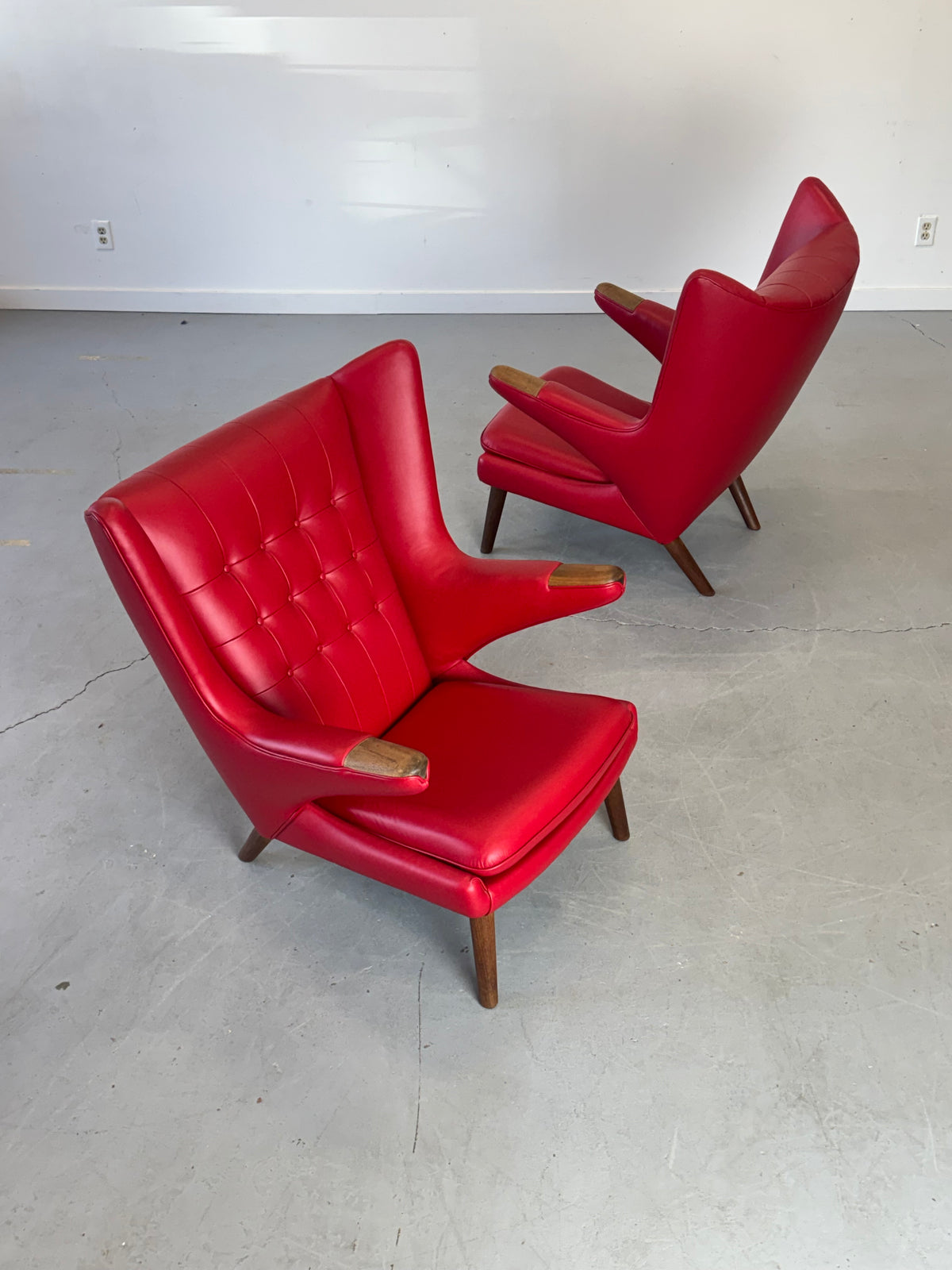 1950s AP19 Papa Bear Lounge Chair by Hans J. Wegner  for A.P. Stolen in Red Leather, Denmark.