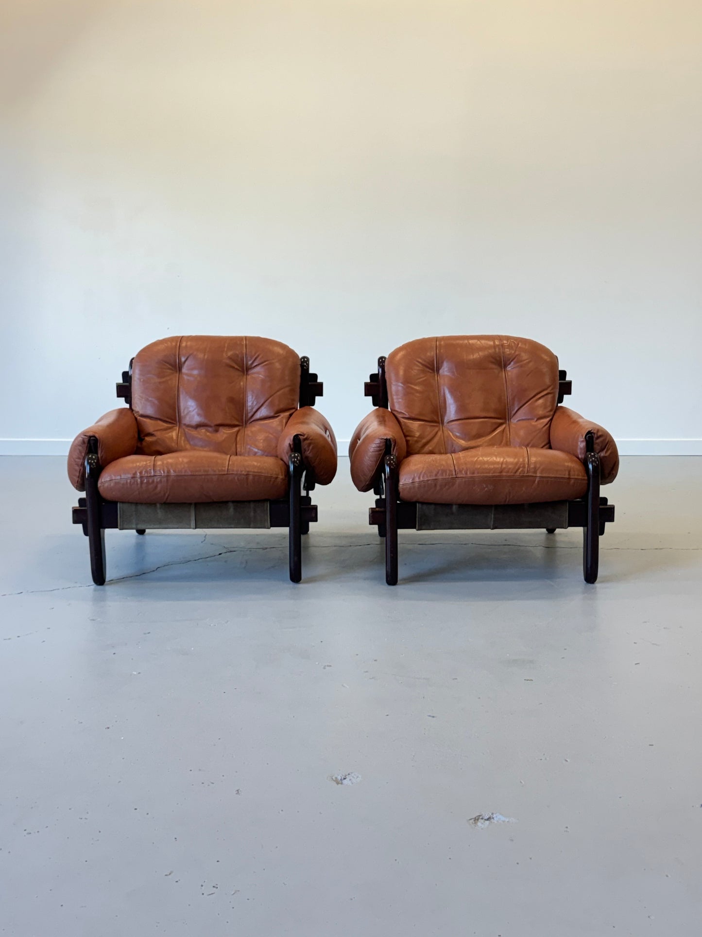 1970s Lounge Chairs by Jean Gillon for Probel, completely original.