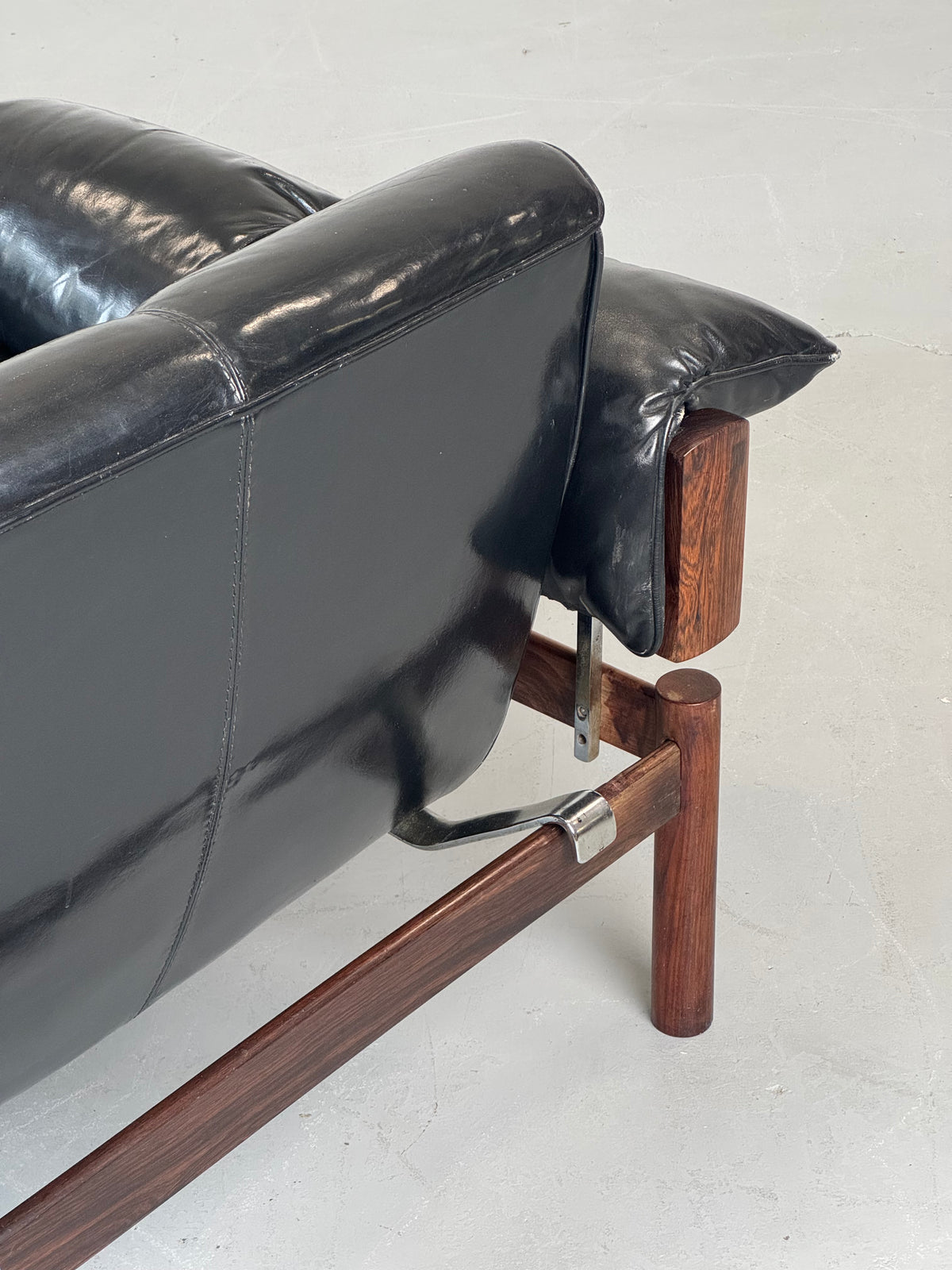 1960s MP-13 Lounge Chair by Percival Lafer in Original Black Leather and Brazilian Rosewood.