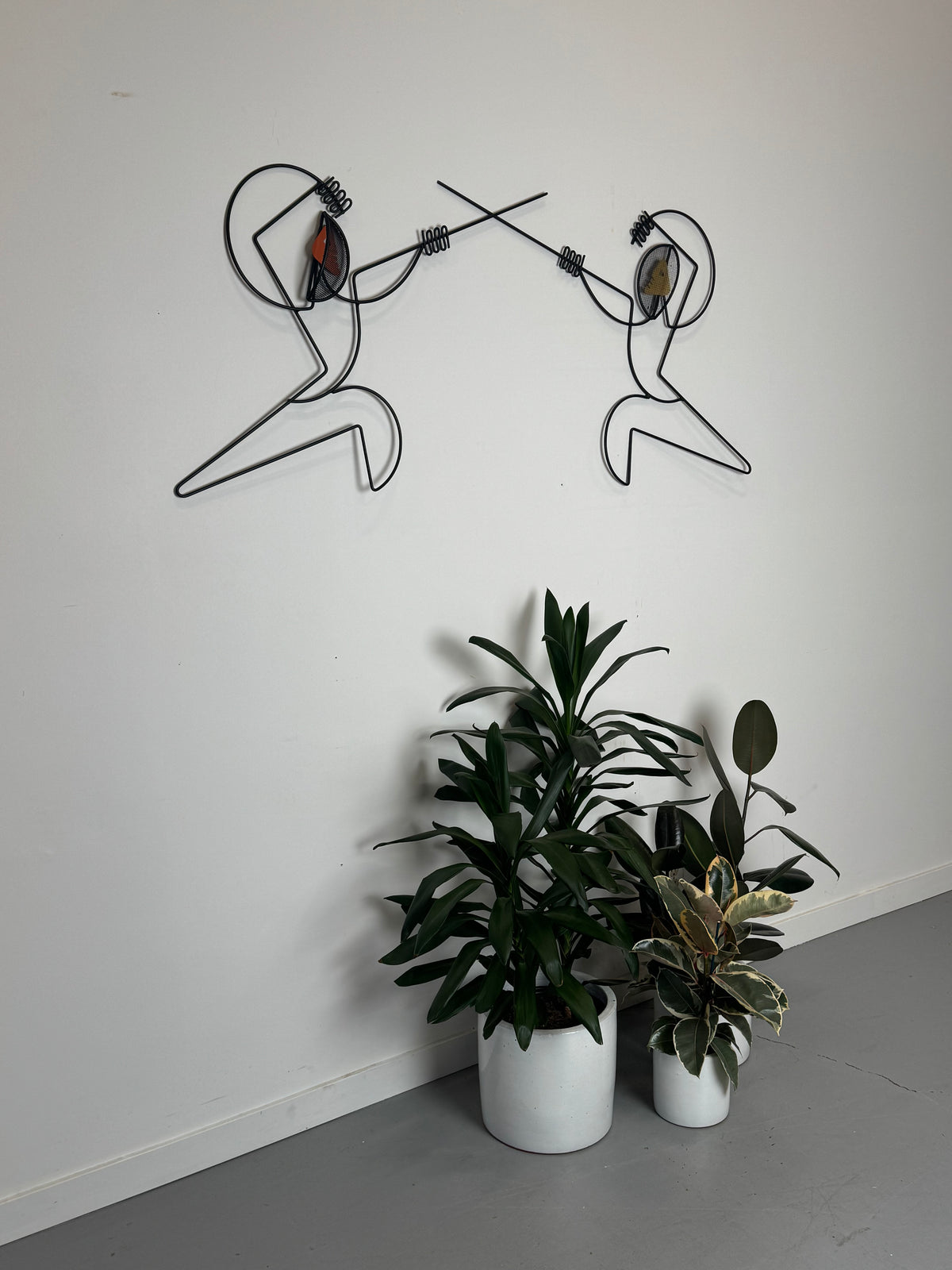 1950s Pair of Fencing Wire Wall Sculptures by Frederic Weinberg, USA.