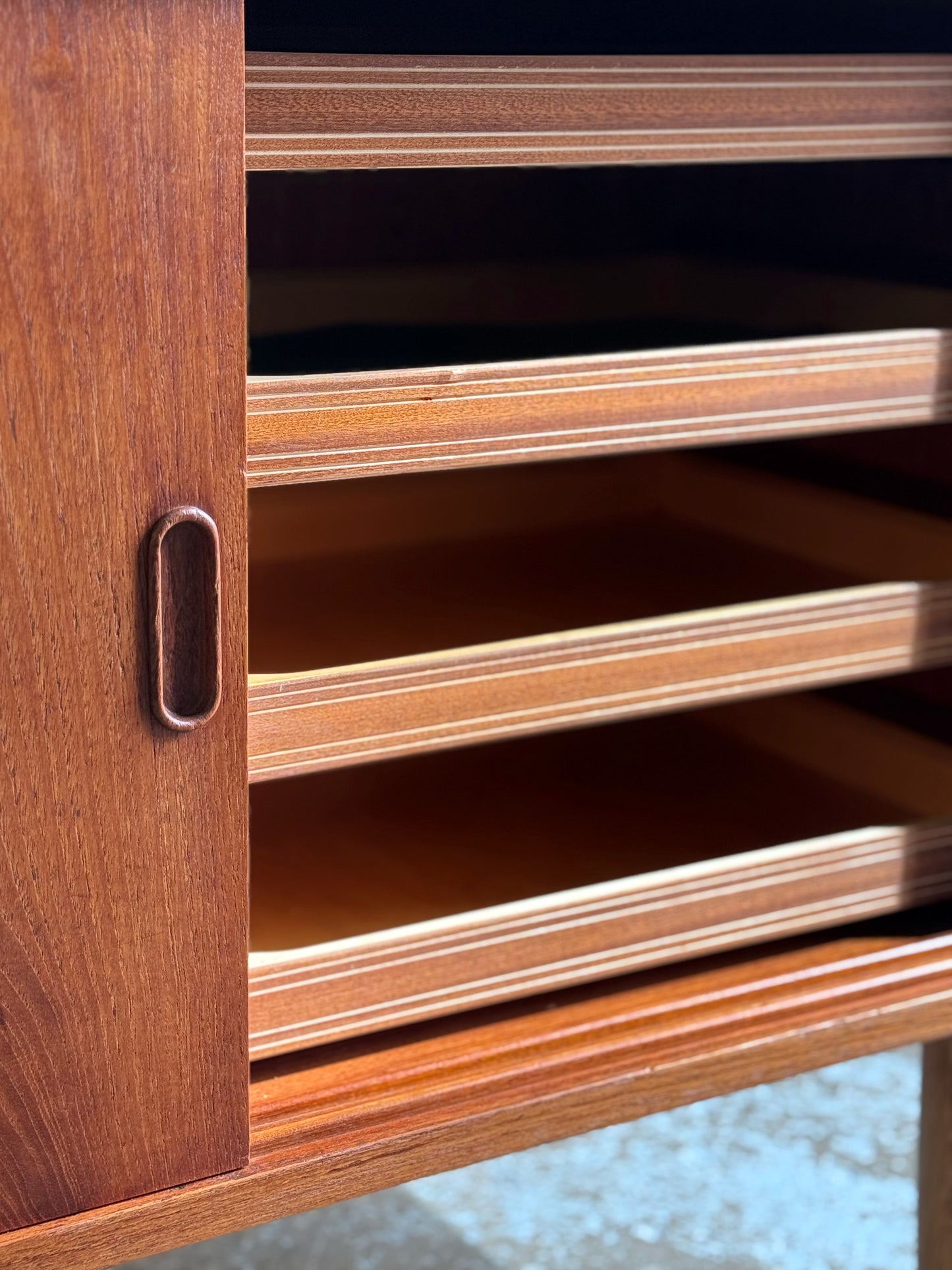 1960s Danish small-scale credenza in teak and oak legs