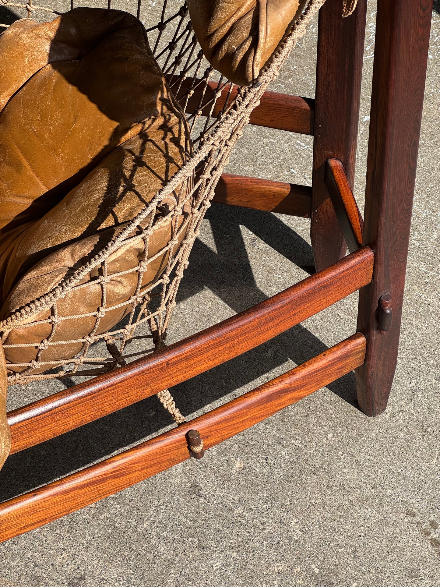1960s Jangada Lounge Chair and Ottoman by Jean Gillon in Rosewood and original Brown Leather